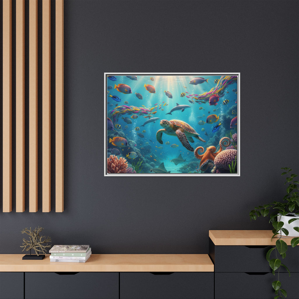 Framed Ocean Life Canvas — Colorful Sea Turtle Wall Art