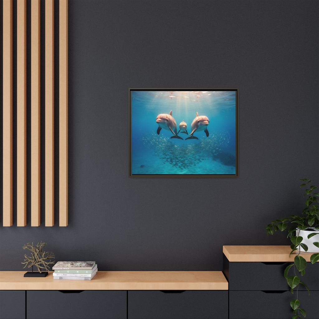 Framed Dolphin Canvas Print — Matte Ocean Wall Art