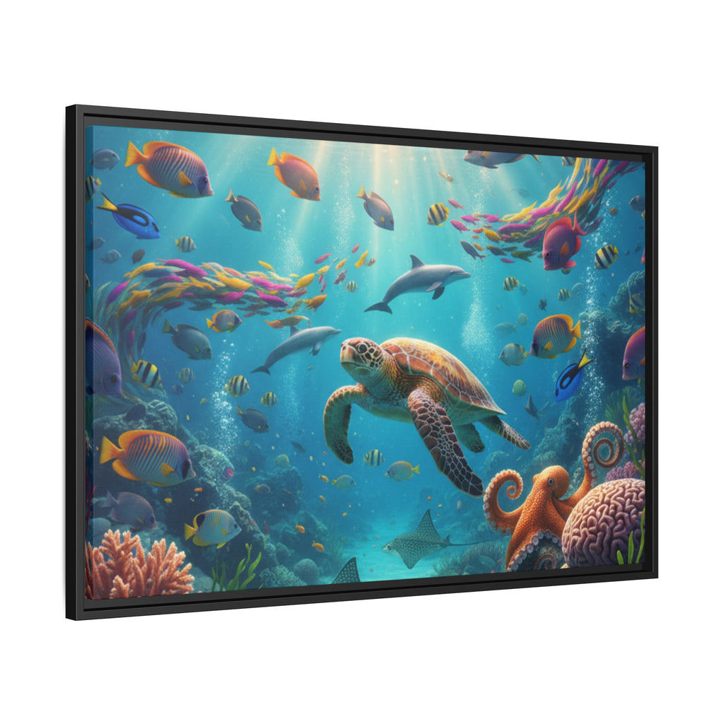 Framed Ocean Life Canvas — Colorful Sea Turtle Wall Art