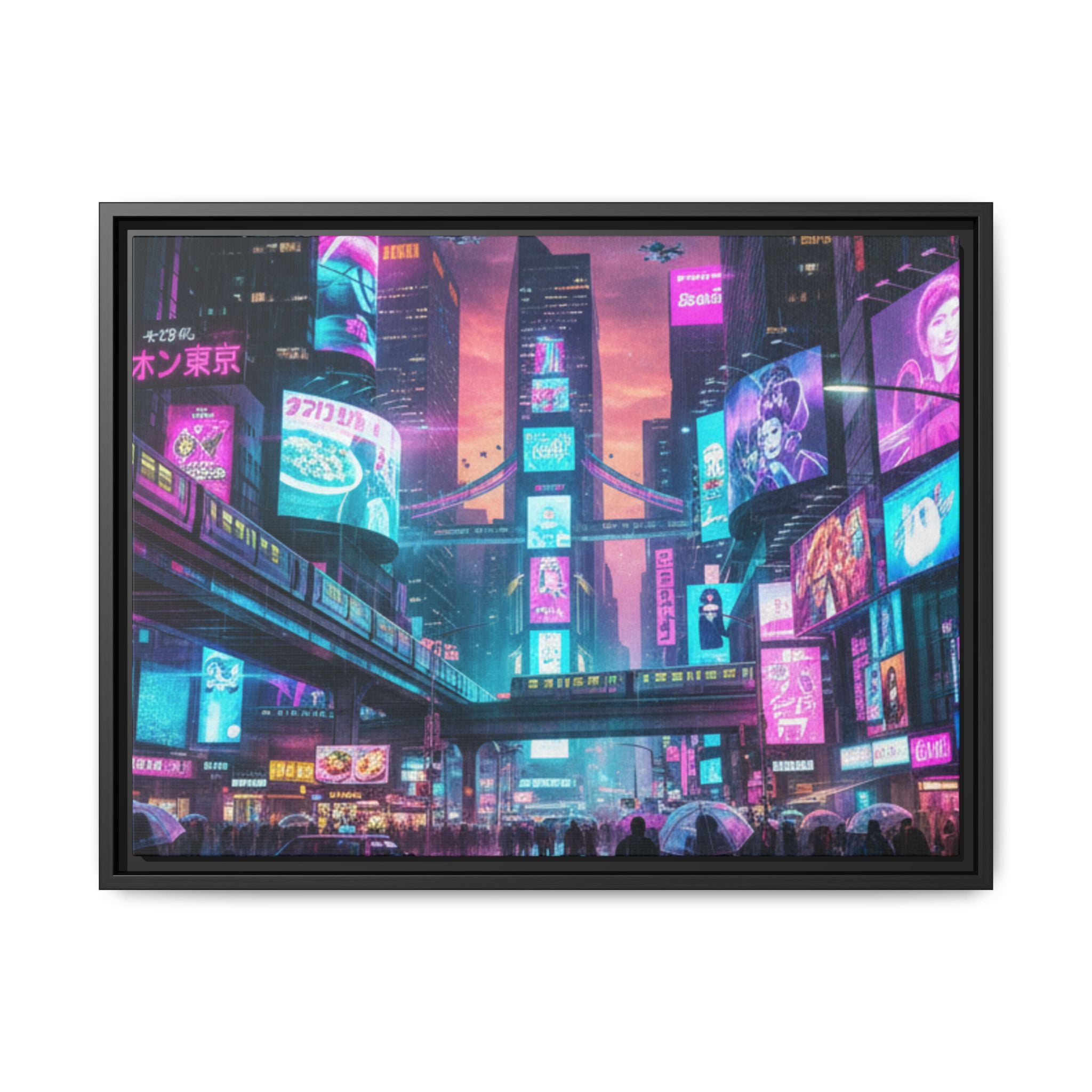 Bright Future Cityscape Vibrant Wall Art  — Framed Cyberpunk Wall Art