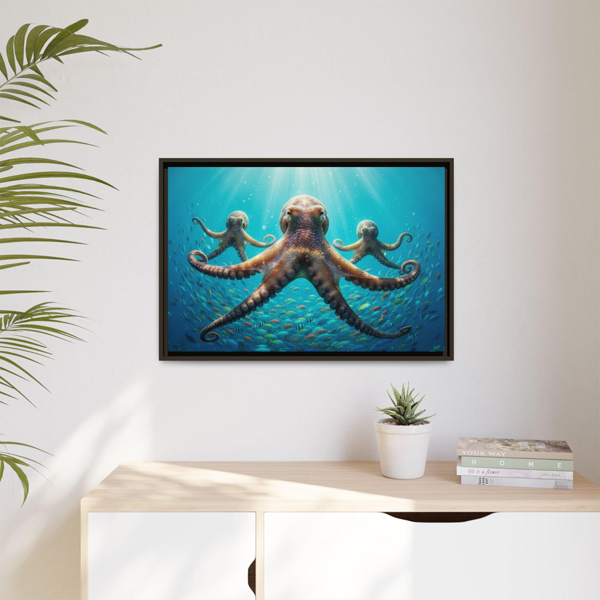 Framed Octopus Art Print — Vibrant Underwater Canvas Wall Decor