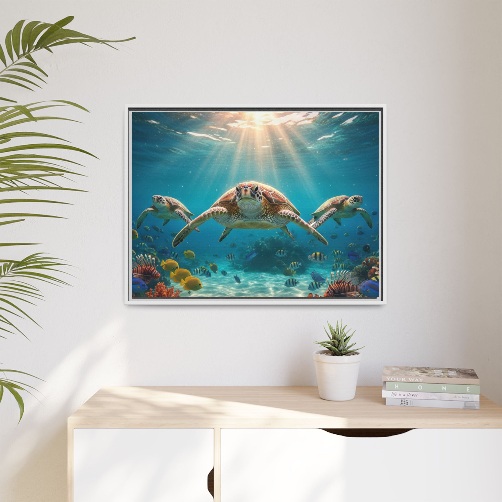 Sea Turtle Ocean Art — Framed Matte Canvas Wall Art