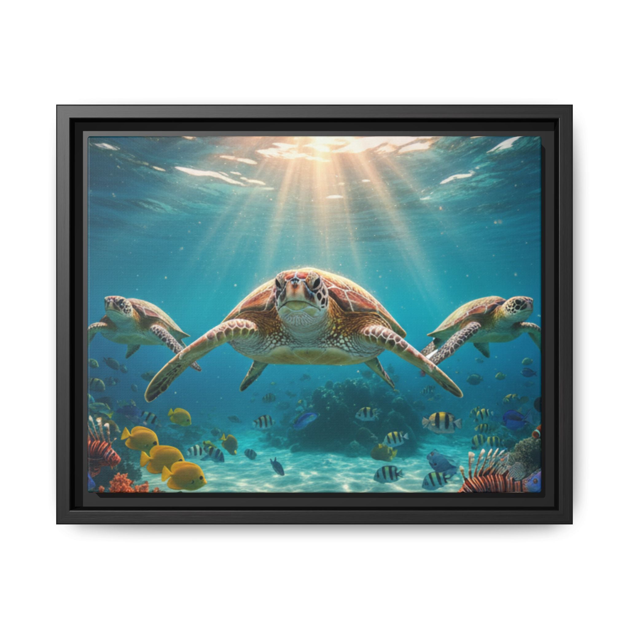Sea Turtle Ocean Art — Framed Matte Canvas Wall Art