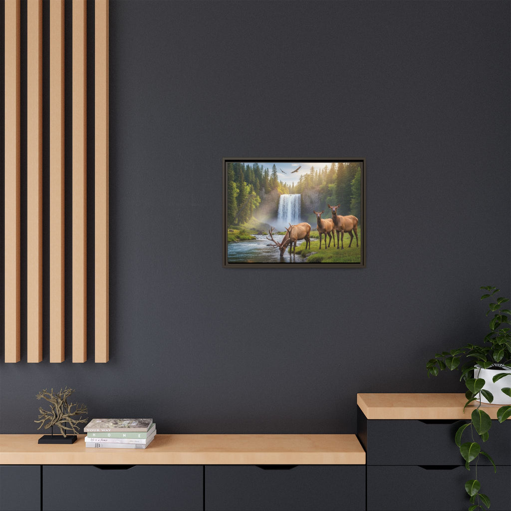 Waterfall Elk Forest Landscape Wall Art