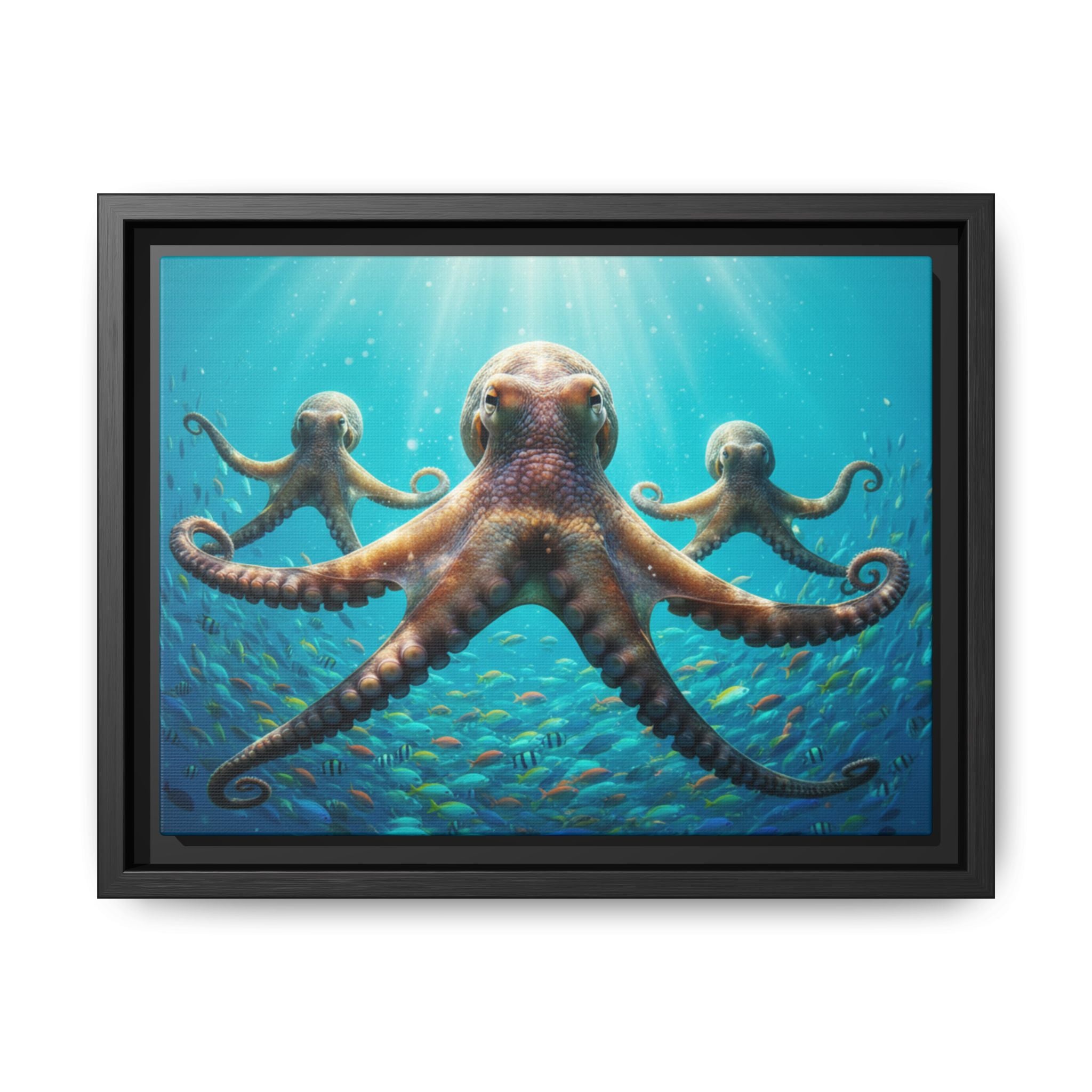 Framed Octopus Art Print — Vibrant Underwater Canvas Wall Decor