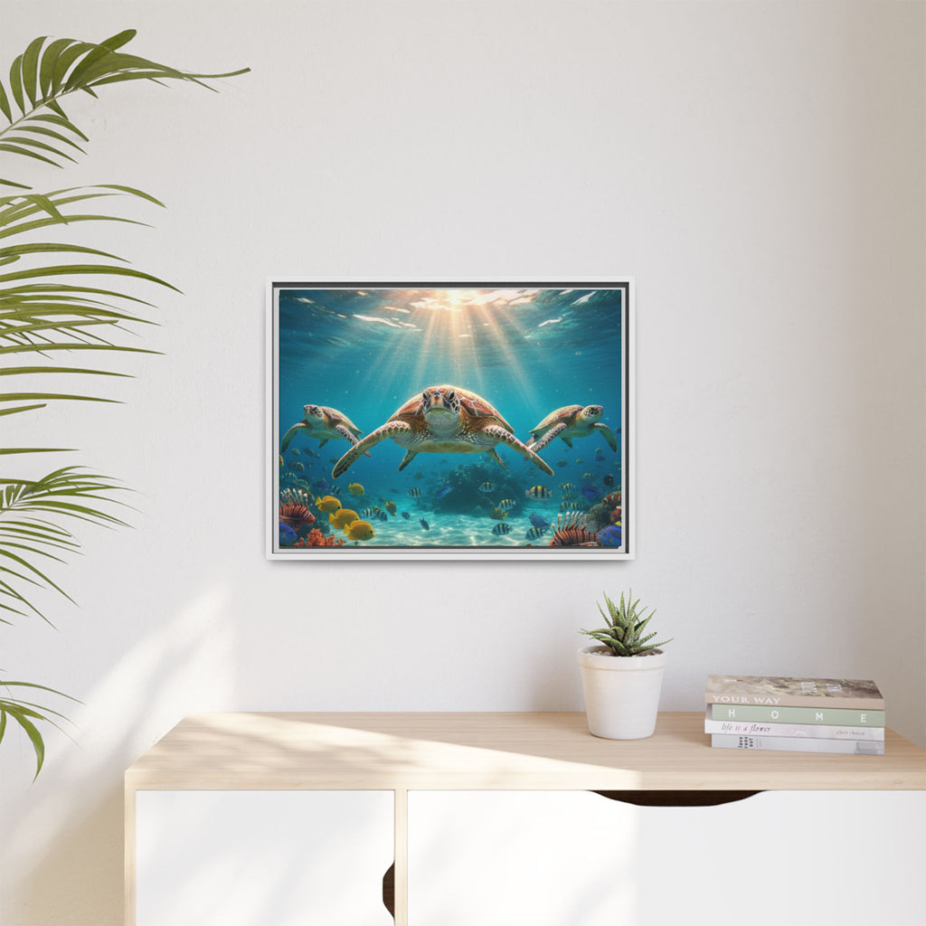 Sea Turtle Ocean Art — Framed Matte Canvas Wall Art