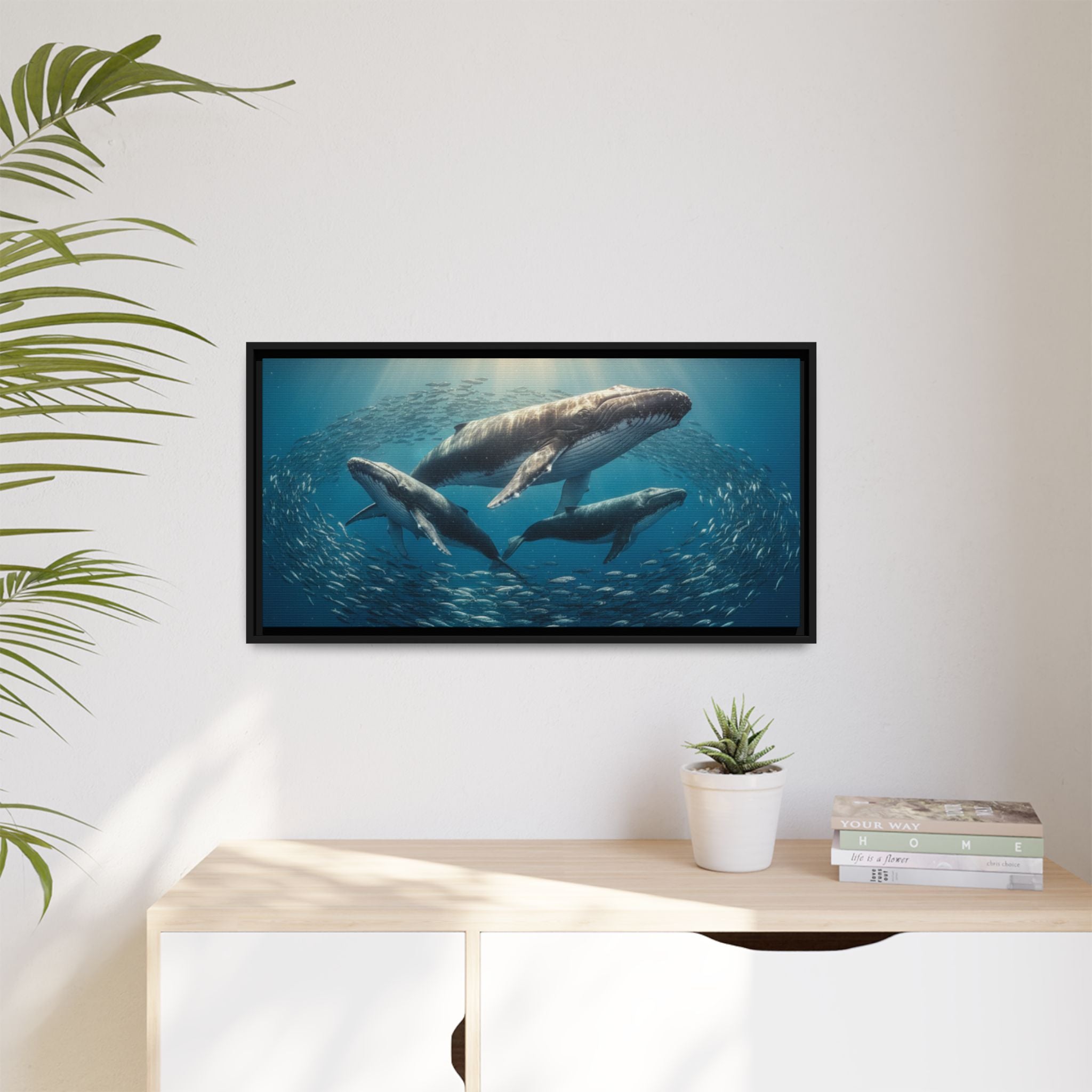 Stunning Whale Family Canvas Wall Art - Framed