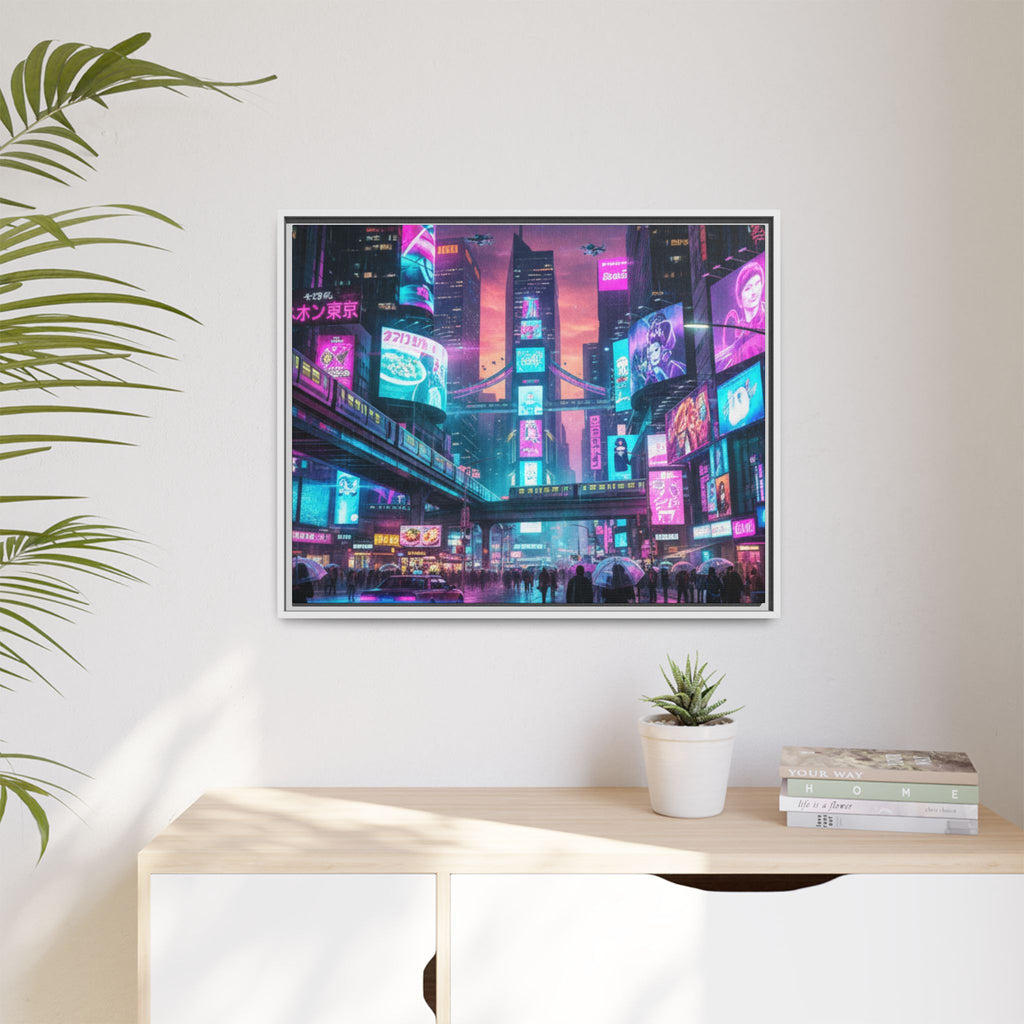 Bright Future Cityscape Vibrant Wall Art  — Framed Cyberpunk Wall Art