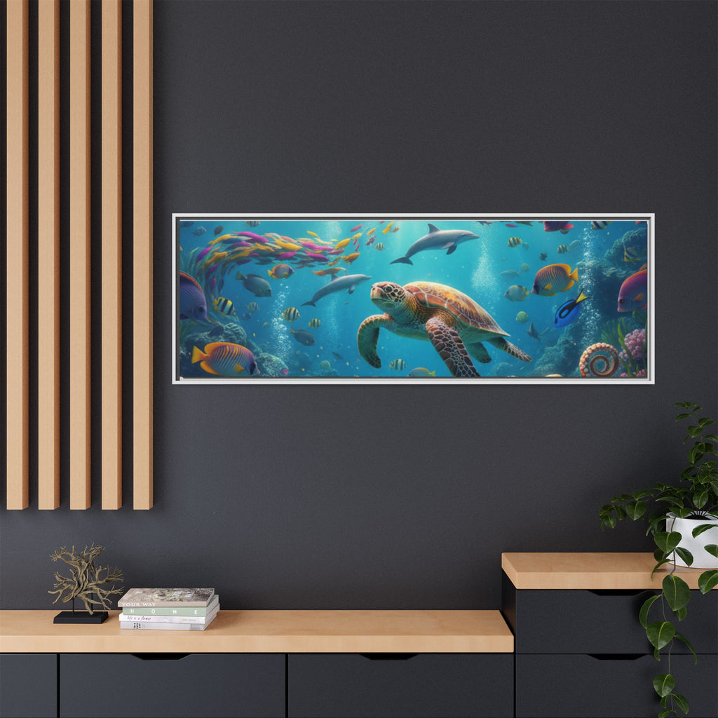 Framed Ocean Life Canvas — Colorful Sea Turtle Wall Art