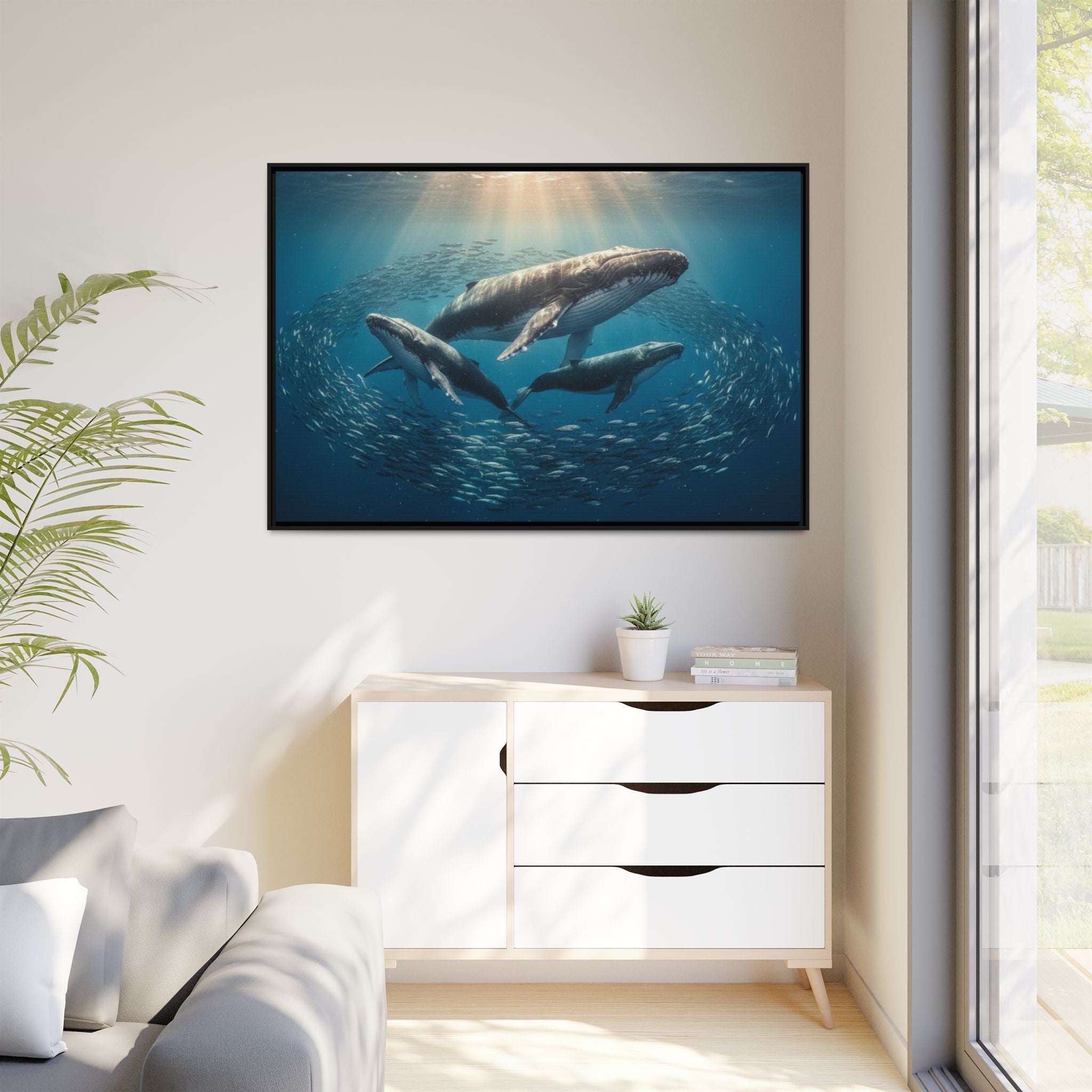 Stunning Whale Family Canvas Wall Art - Framed