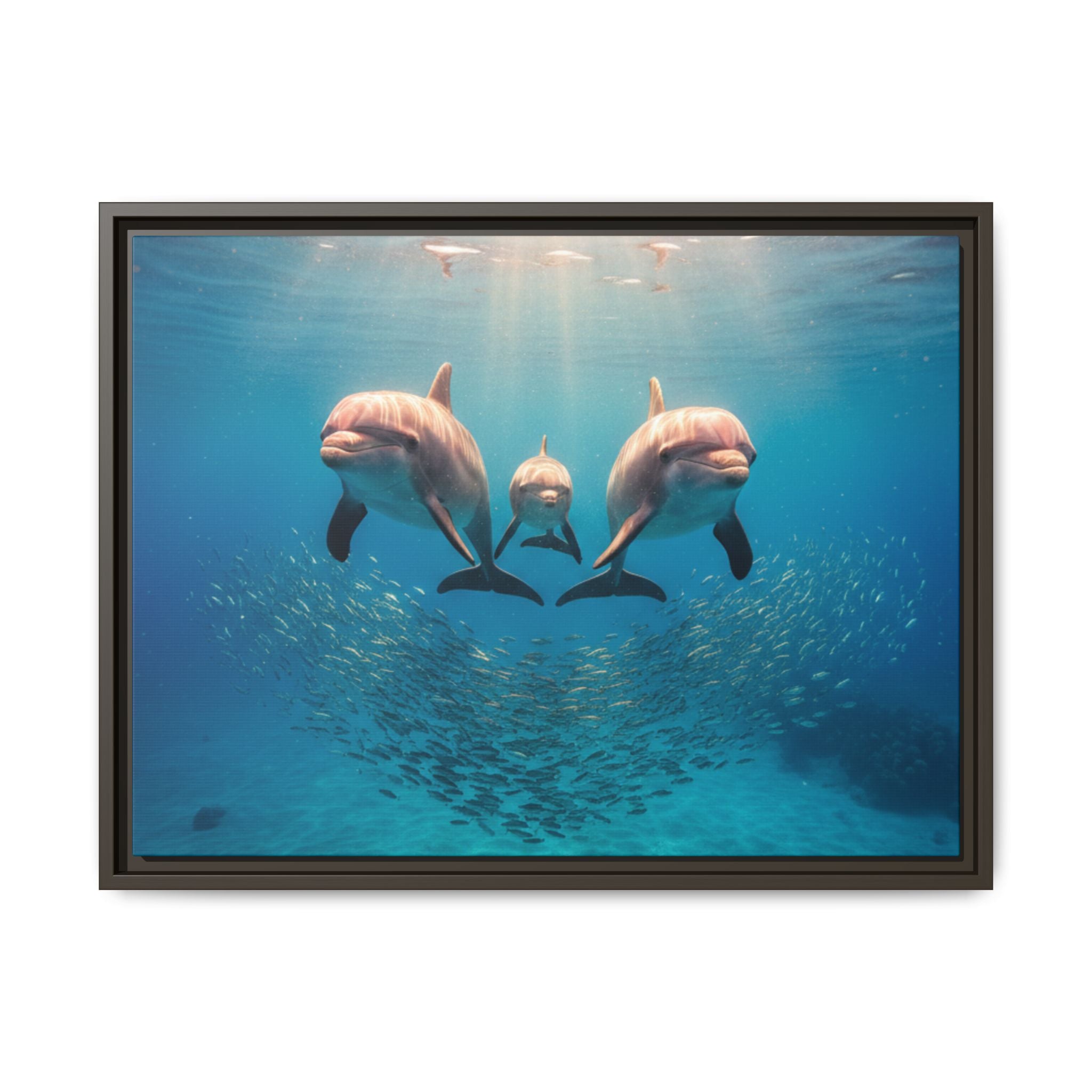 Framed Dolphin Canvas Print — Matte Ocean Wall Art