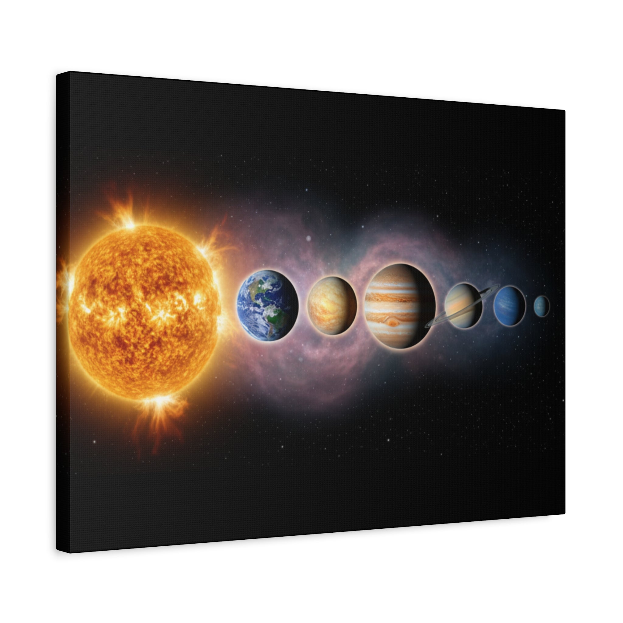 Stunning Solar System Art — Planet Lineup Matte Stretched Wall Art