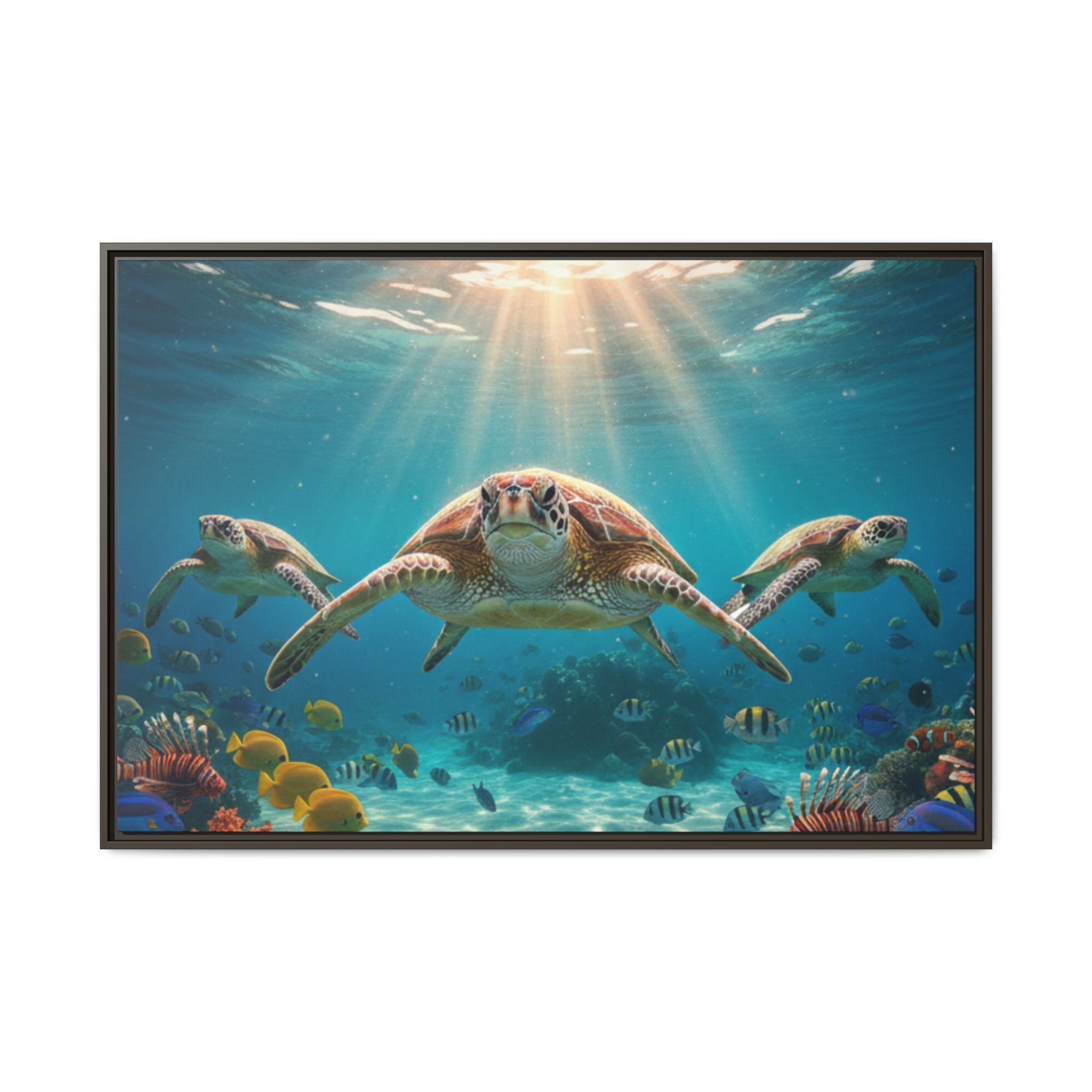 Sea Turtle Ocean Art — Framed Matte Canvas Wall Art