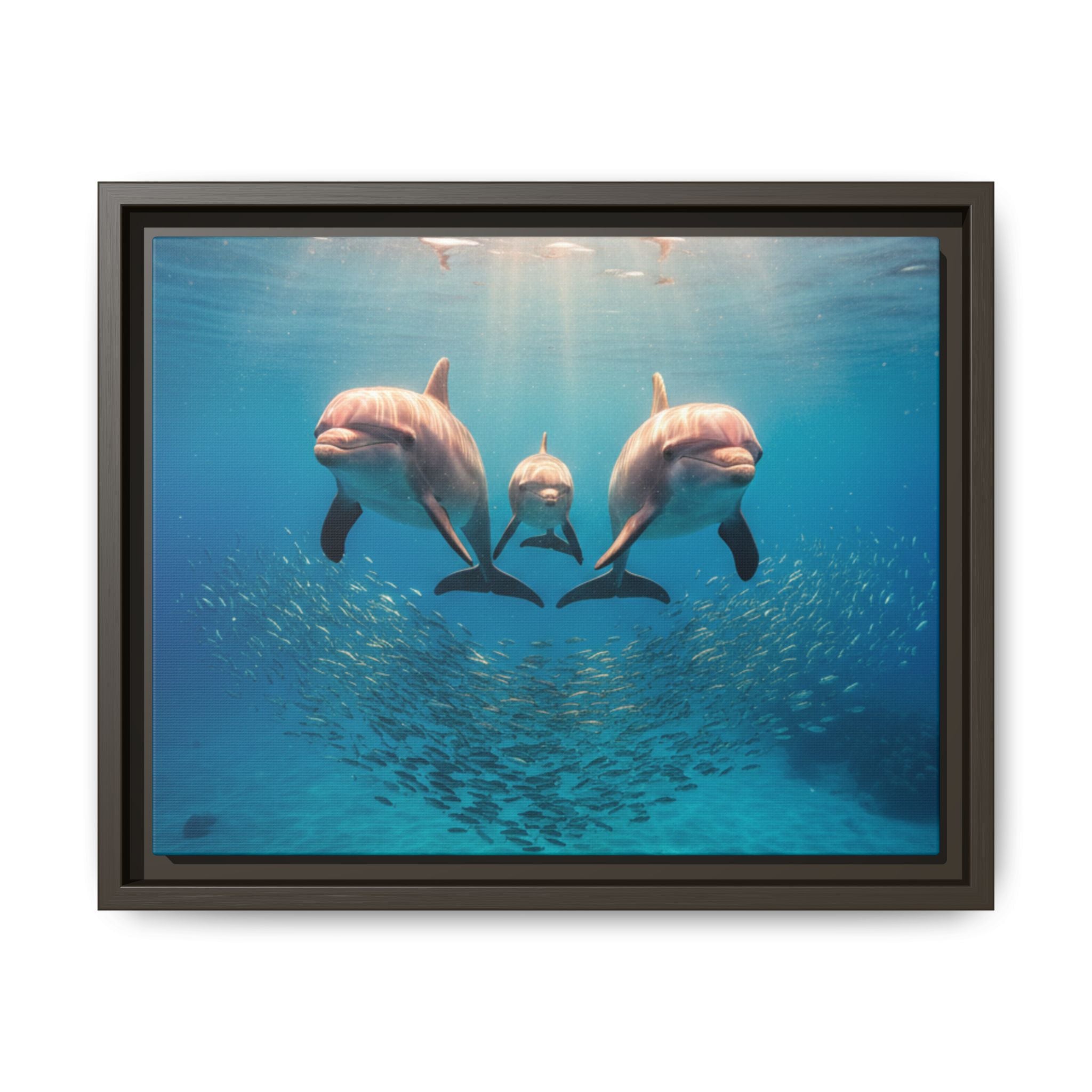 Framed Dolphin Canvas Print — Matte Ocean Wall Art