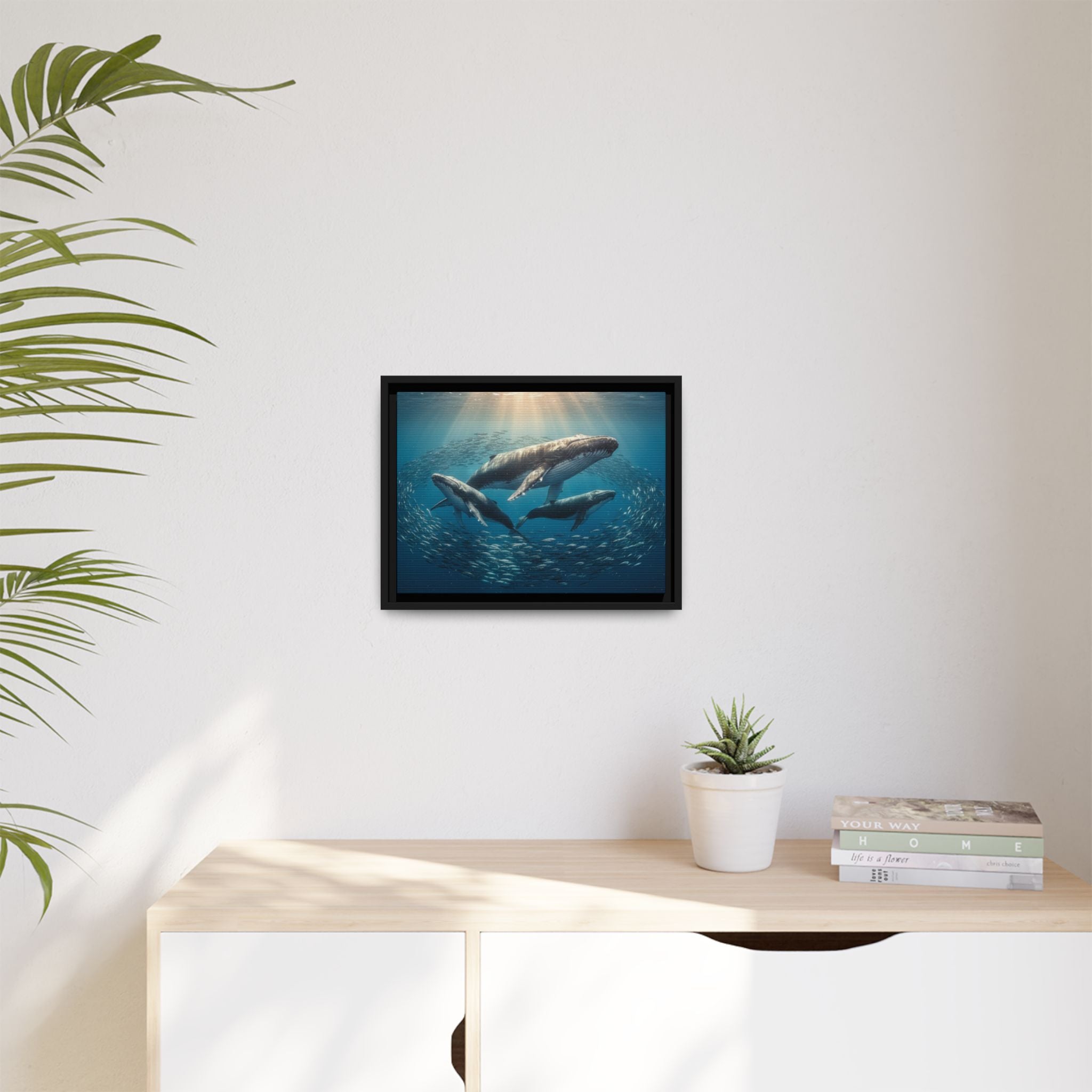 Stunning Whale Family Canvas Wall Art - Framed