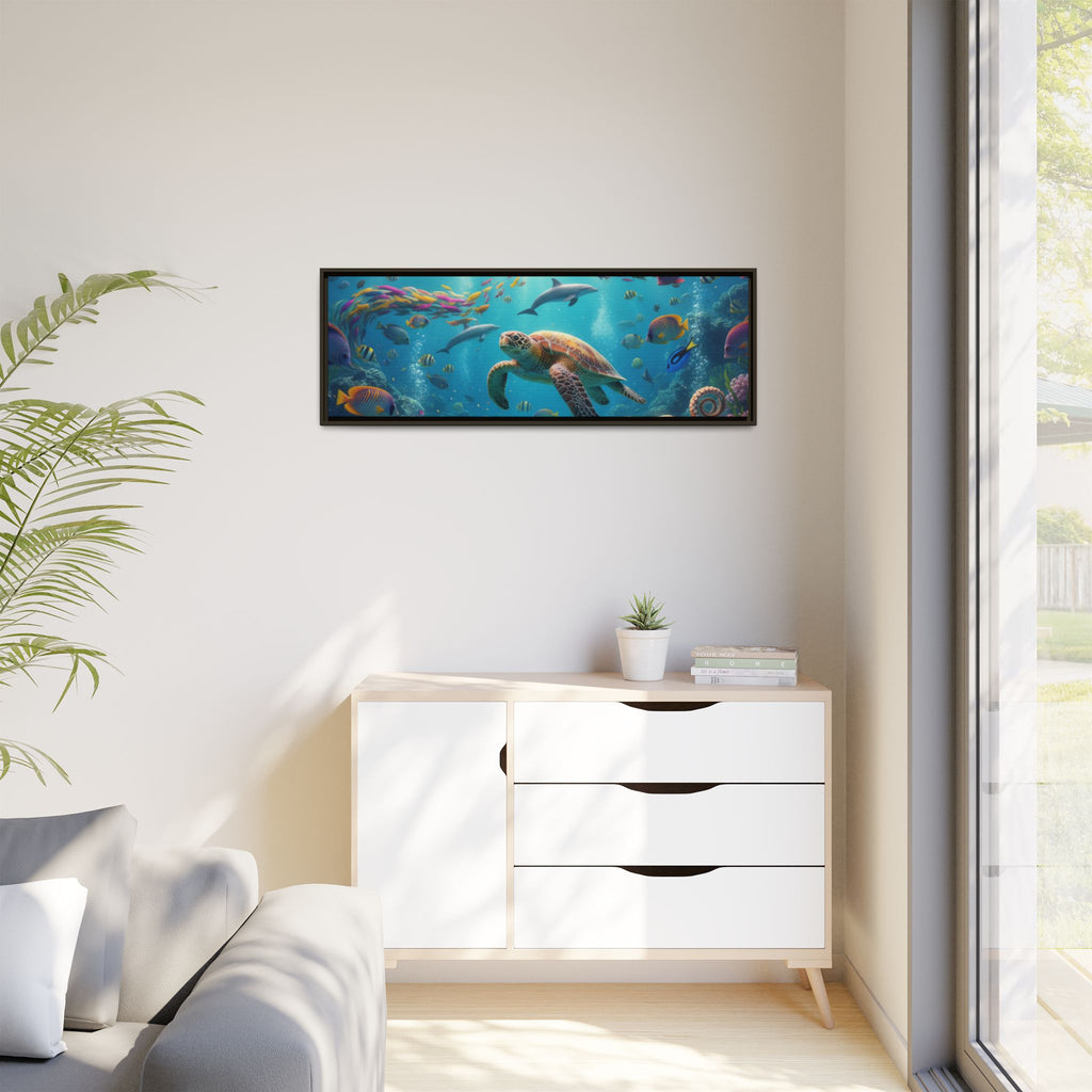 Framed Ocean Life Canvas — Colorful Sea Turtle Wall Art