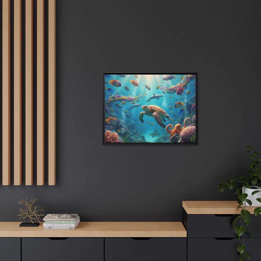 Framed Ocean Life Canvas — Colorful Sea Turtle Wall Art