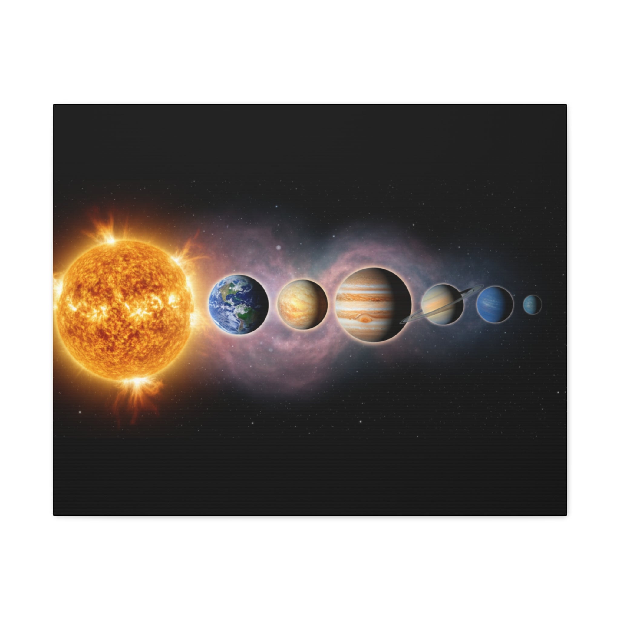 Stunning Solar System Art — Planet Lineup Matte Stretched Wall Art