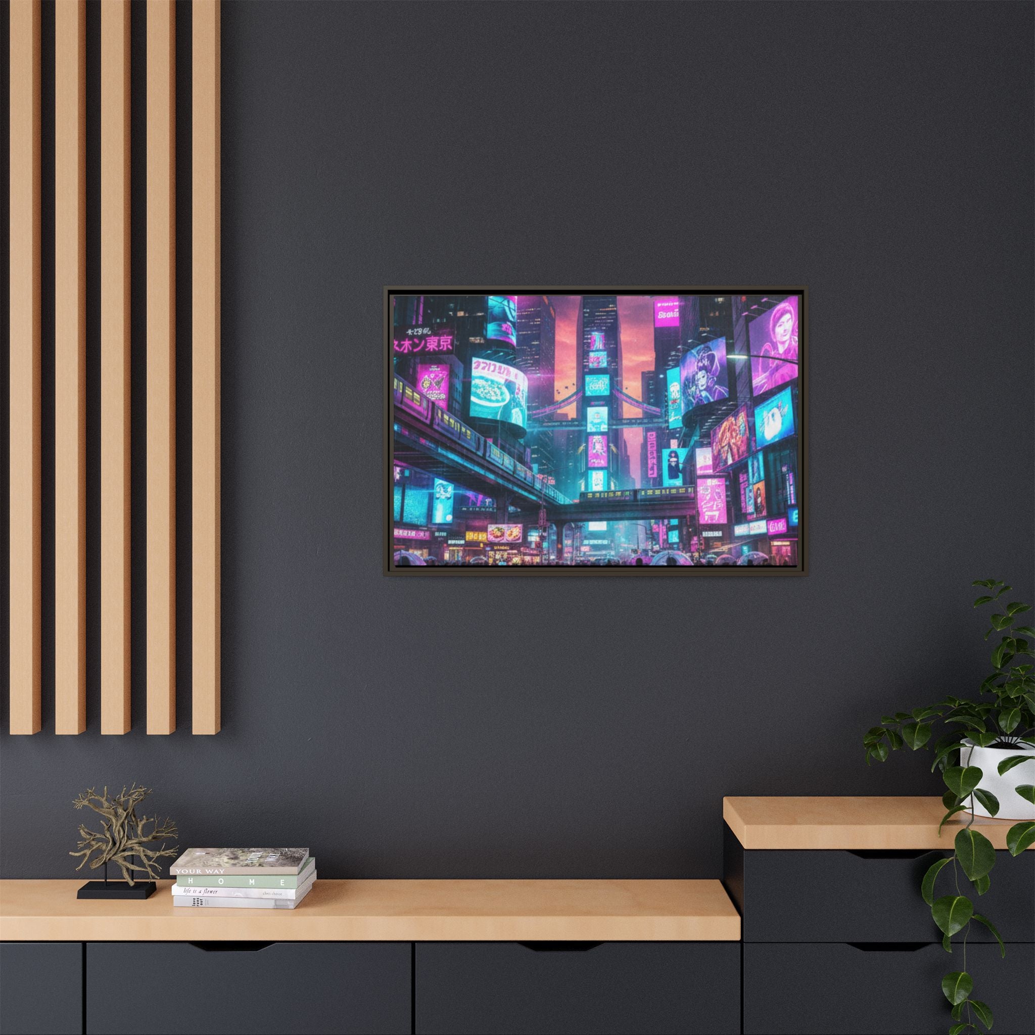 Bright Future Cityscape Vibrant Wall Art  — Framed Cyberpunk Wall Art