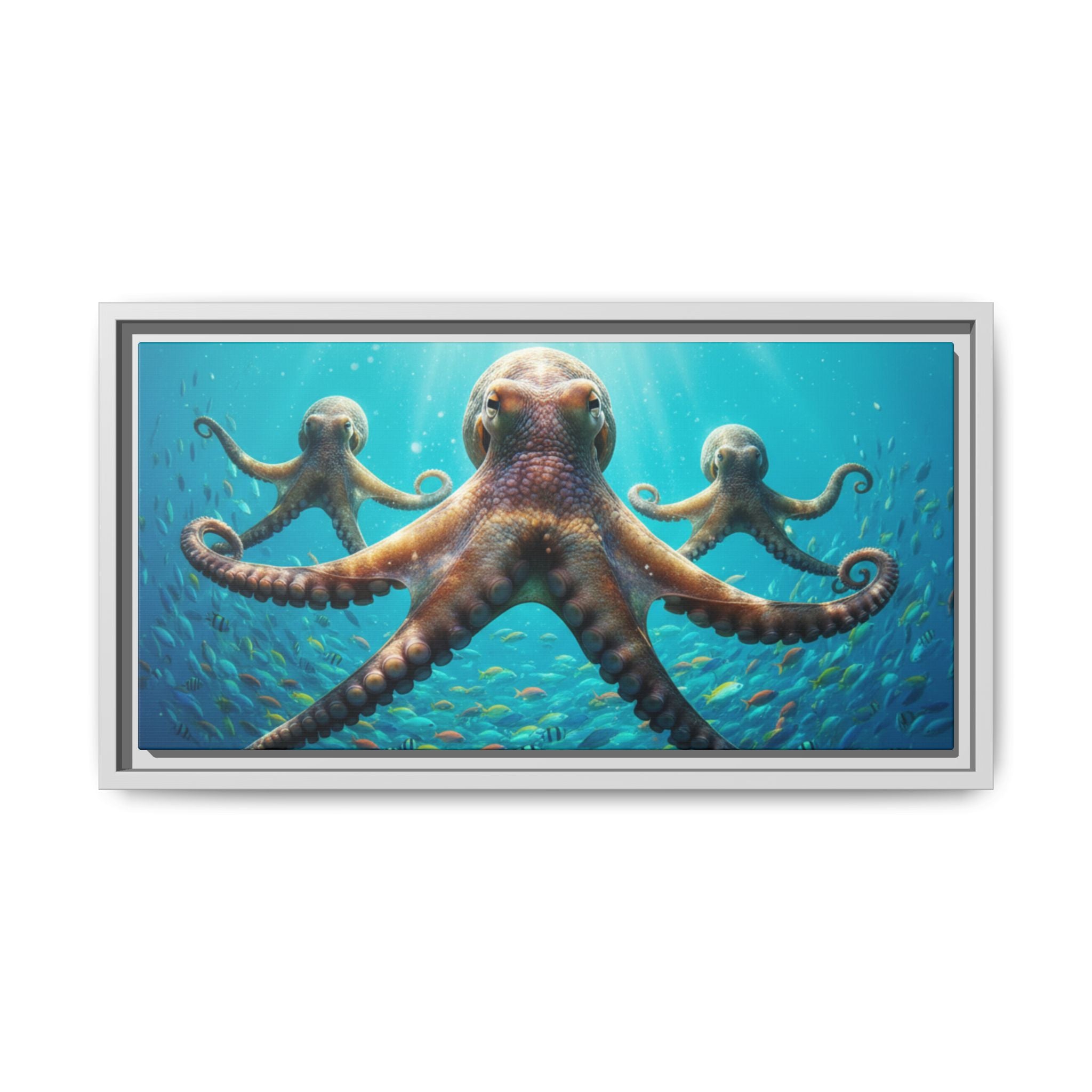 Framed Octopus Art Print — Vibrant Underwater Canvas Wall Decor