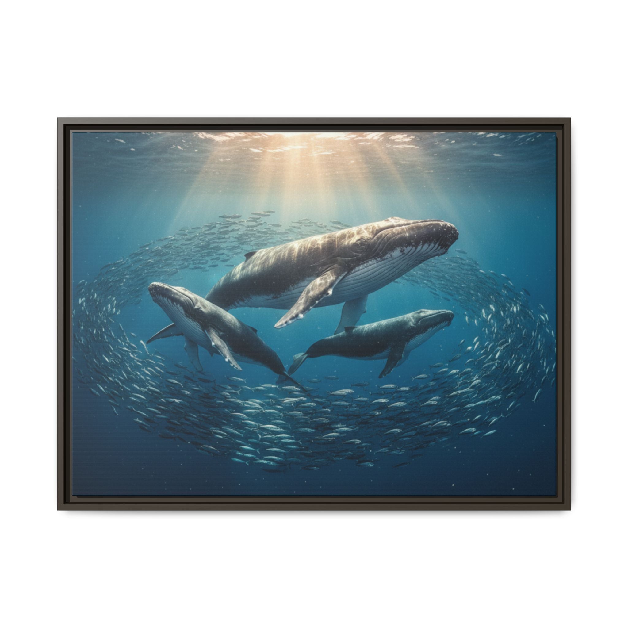 Stunning Whale Family Canvas Wall Art - Framed
