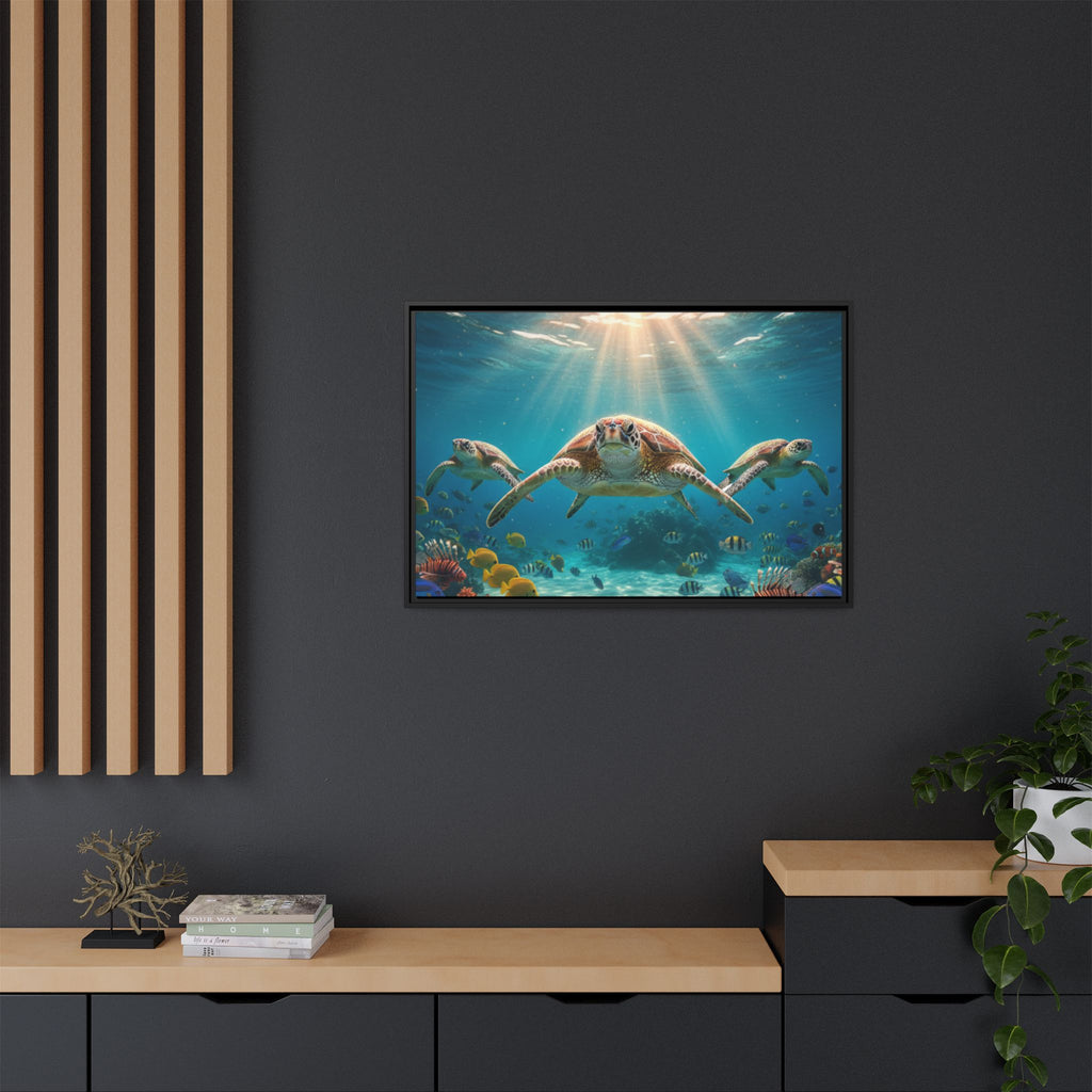 Sea Turtle Ocean Art — Framed Matte Canvas Wall Art
