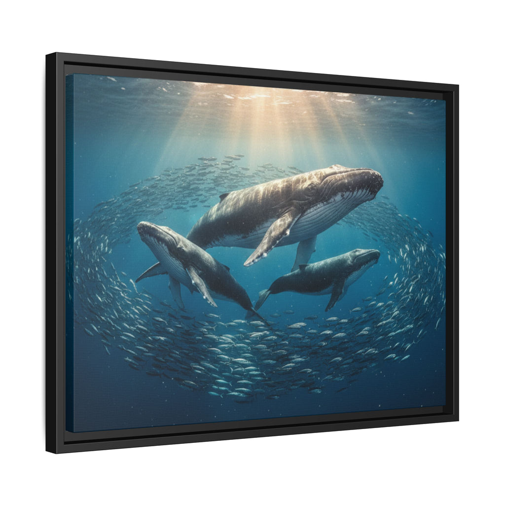 Stunning Whale Family Canvas Wall Art - Framed