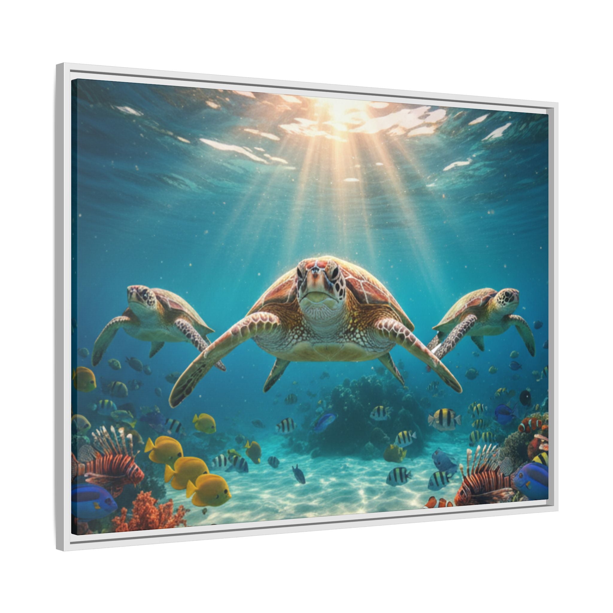 Sea Turtle Ocean Art — Framed Matte Canvas Wall Art