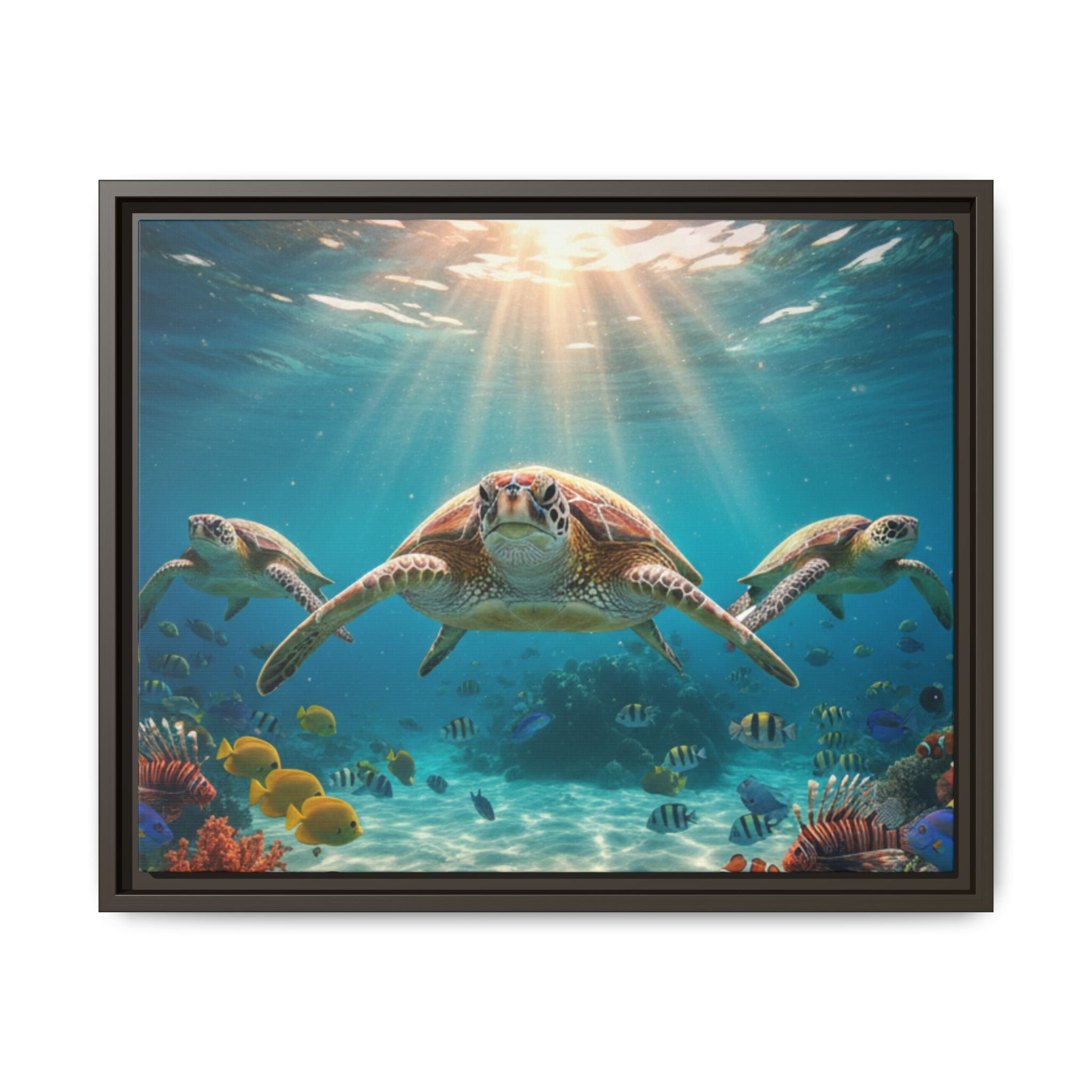 Sea Turtle Ocean Art — Framed Matte Canvas Wall Art