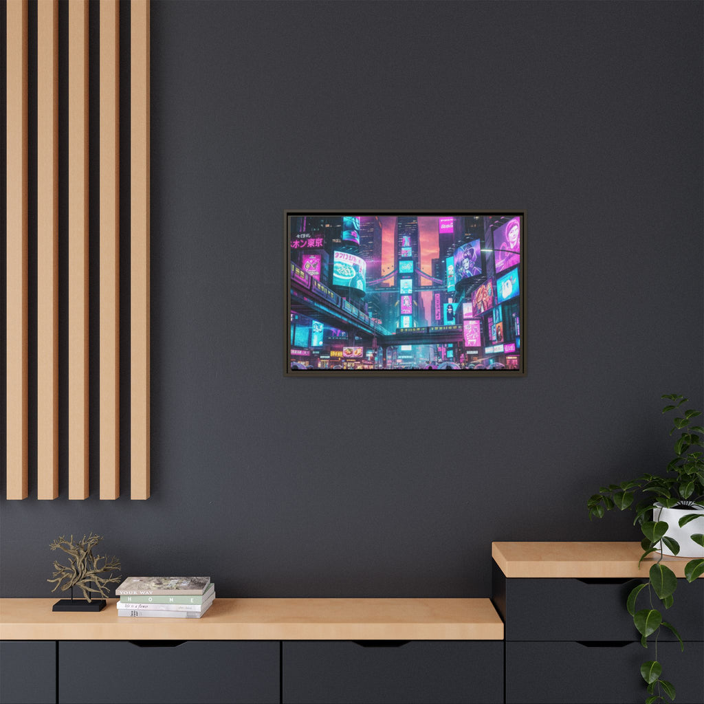 Bright Future Cityscape Vibrant Wall Art  — Framed Cyberpunk Wall Art