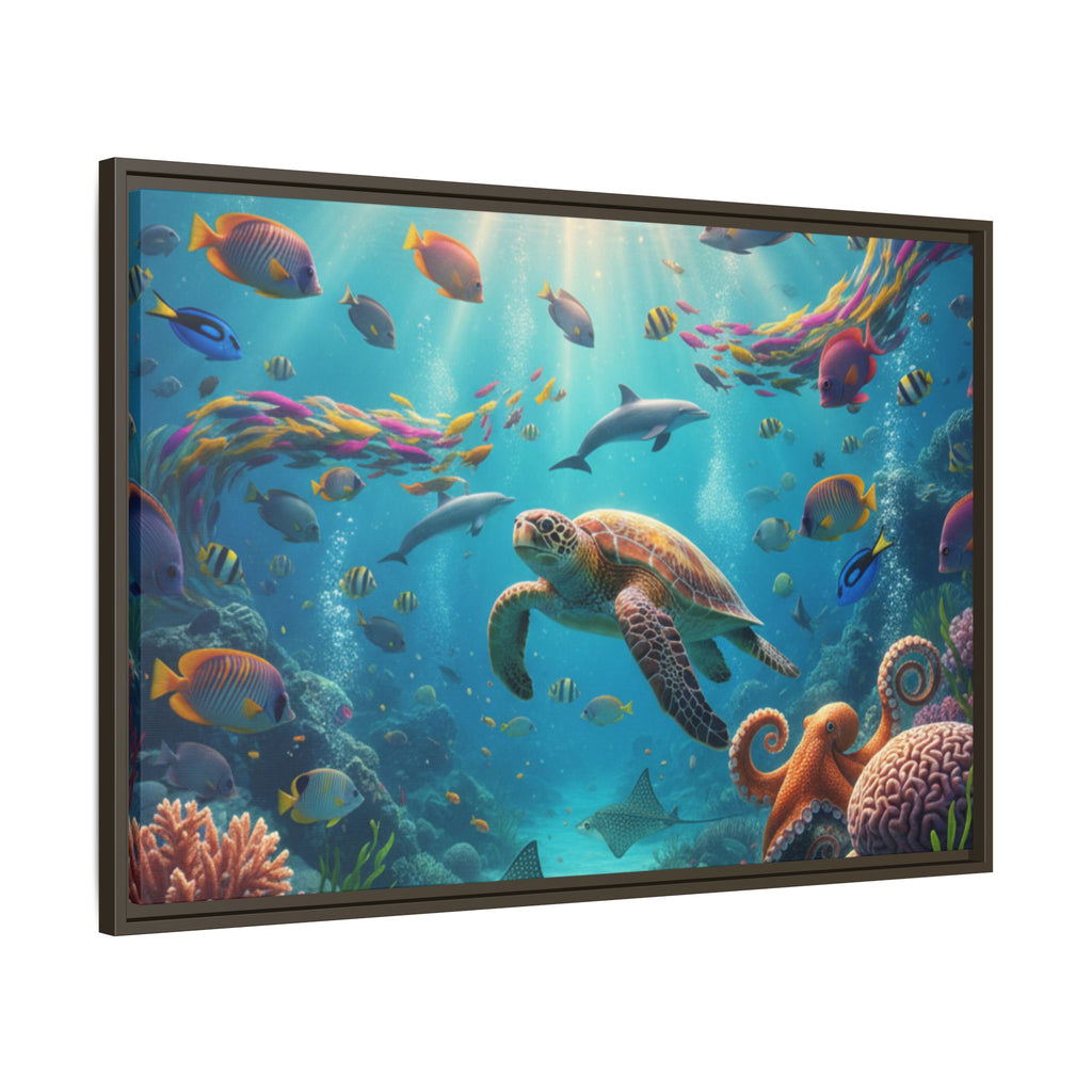 Framed Ocean Life Canvas — Colorful Sea Turtle Wall Art