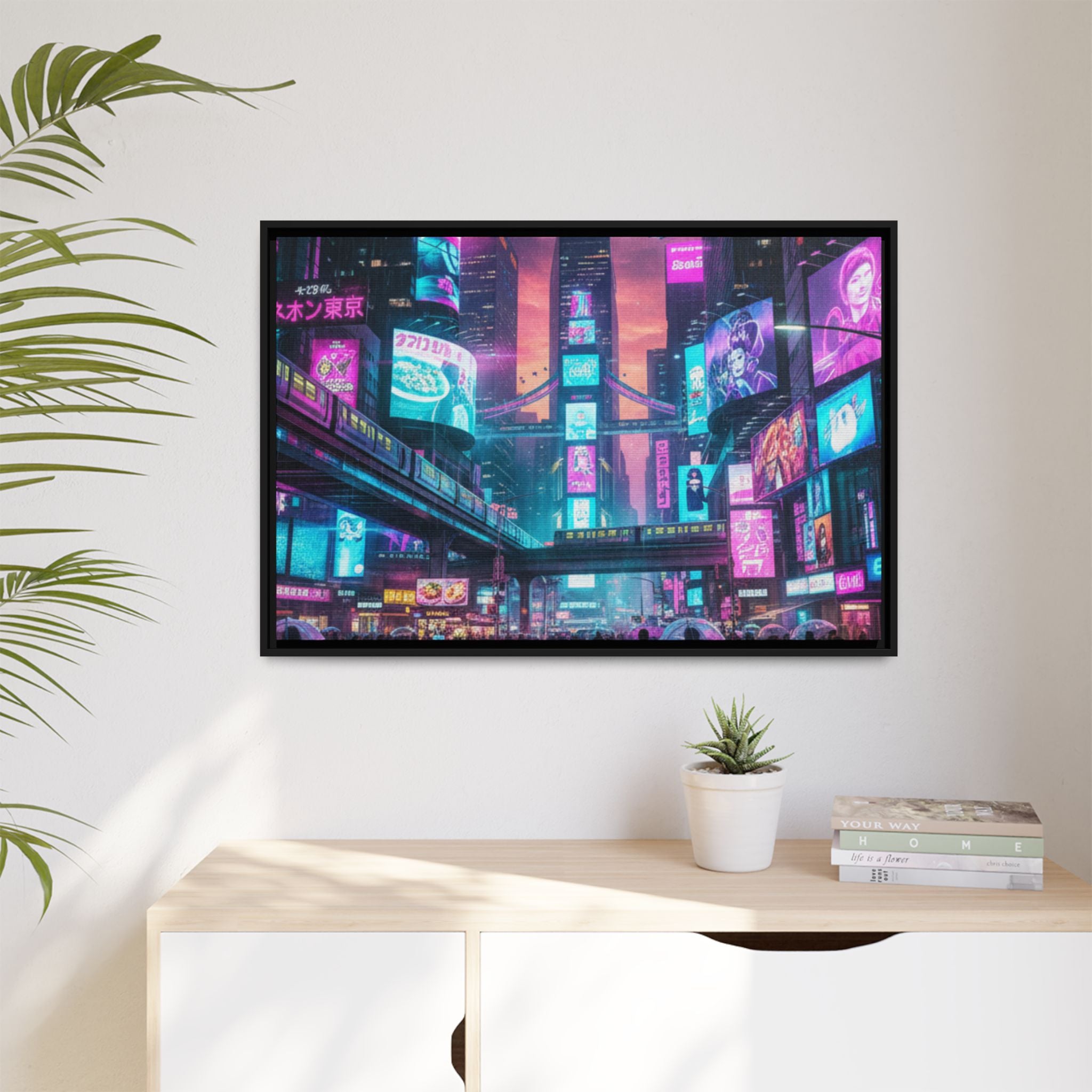 Bright Future Cityscape Vibrant Wall Art  — Framed Cyberpunk Wall Art