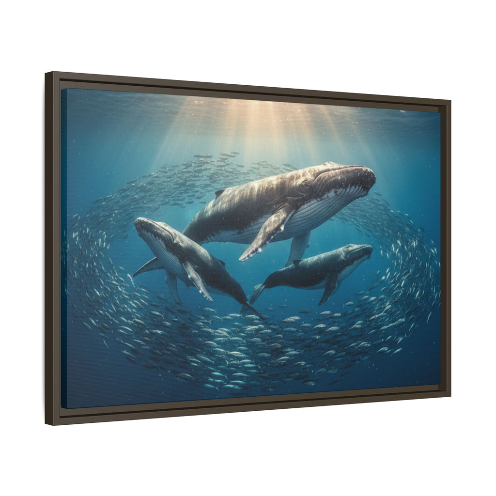Stunning Whale Family Canvas Wall Art - Framed