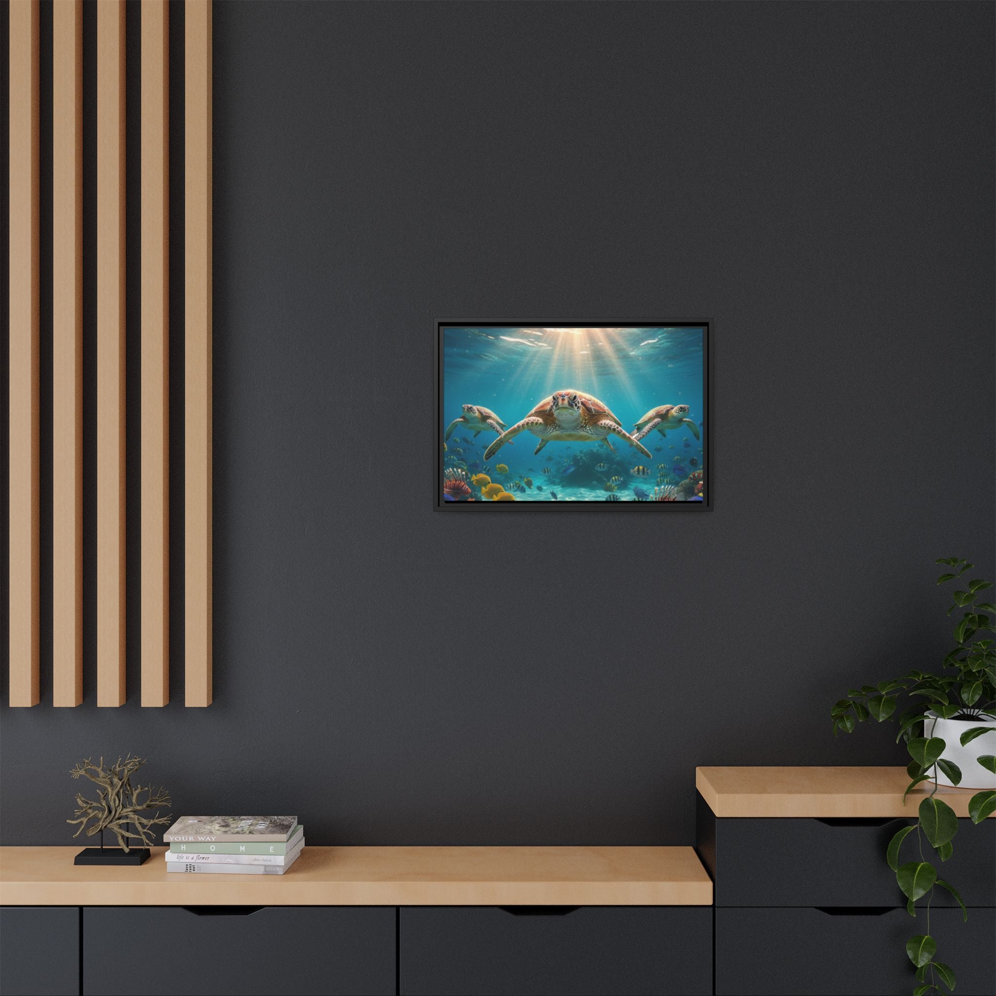 Sea Turtle Ocean Art — Framed Matte Canvas Wall Art