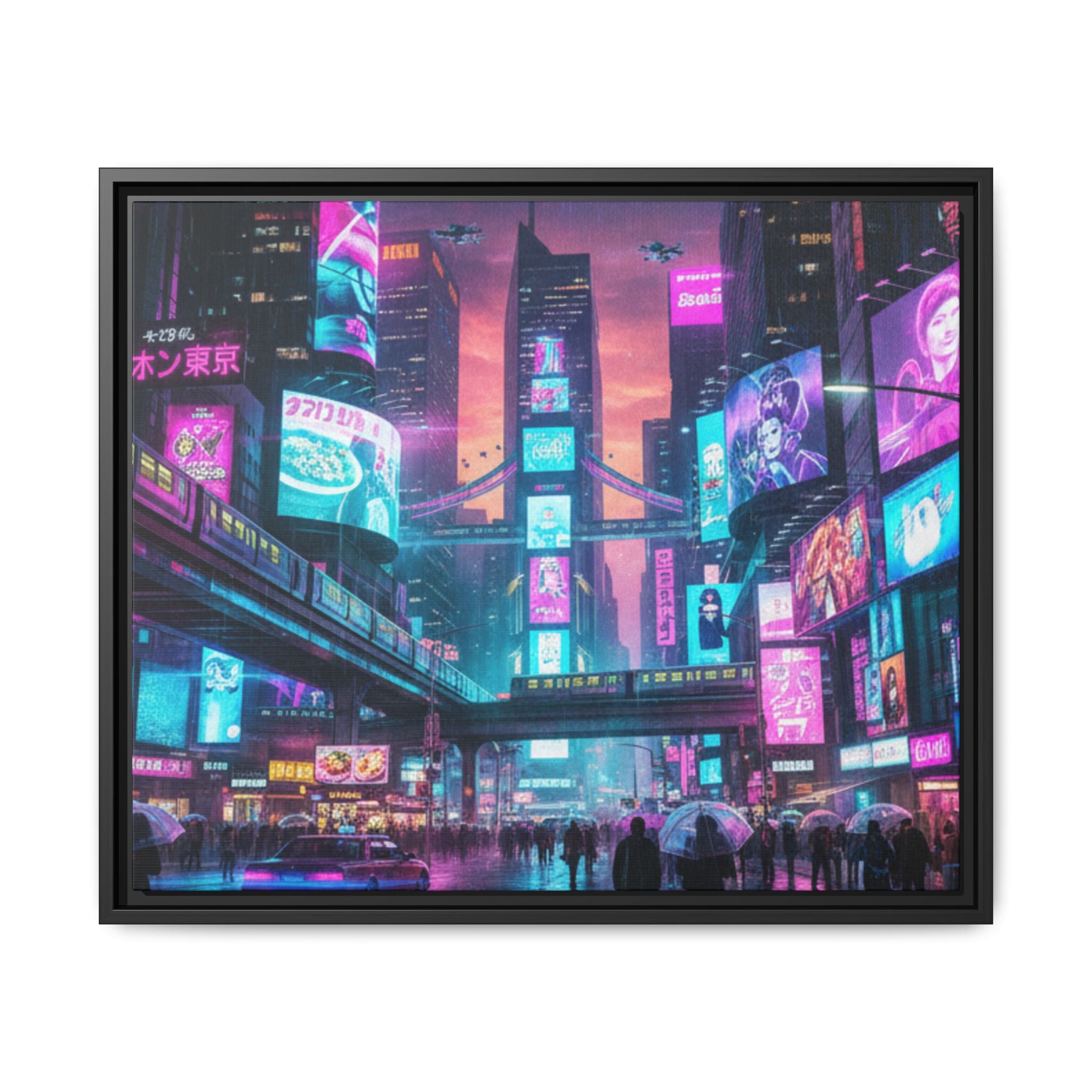 Bright Future Cityscape Vibrant Wall Art  — Framed Cyberpunk Wall Art