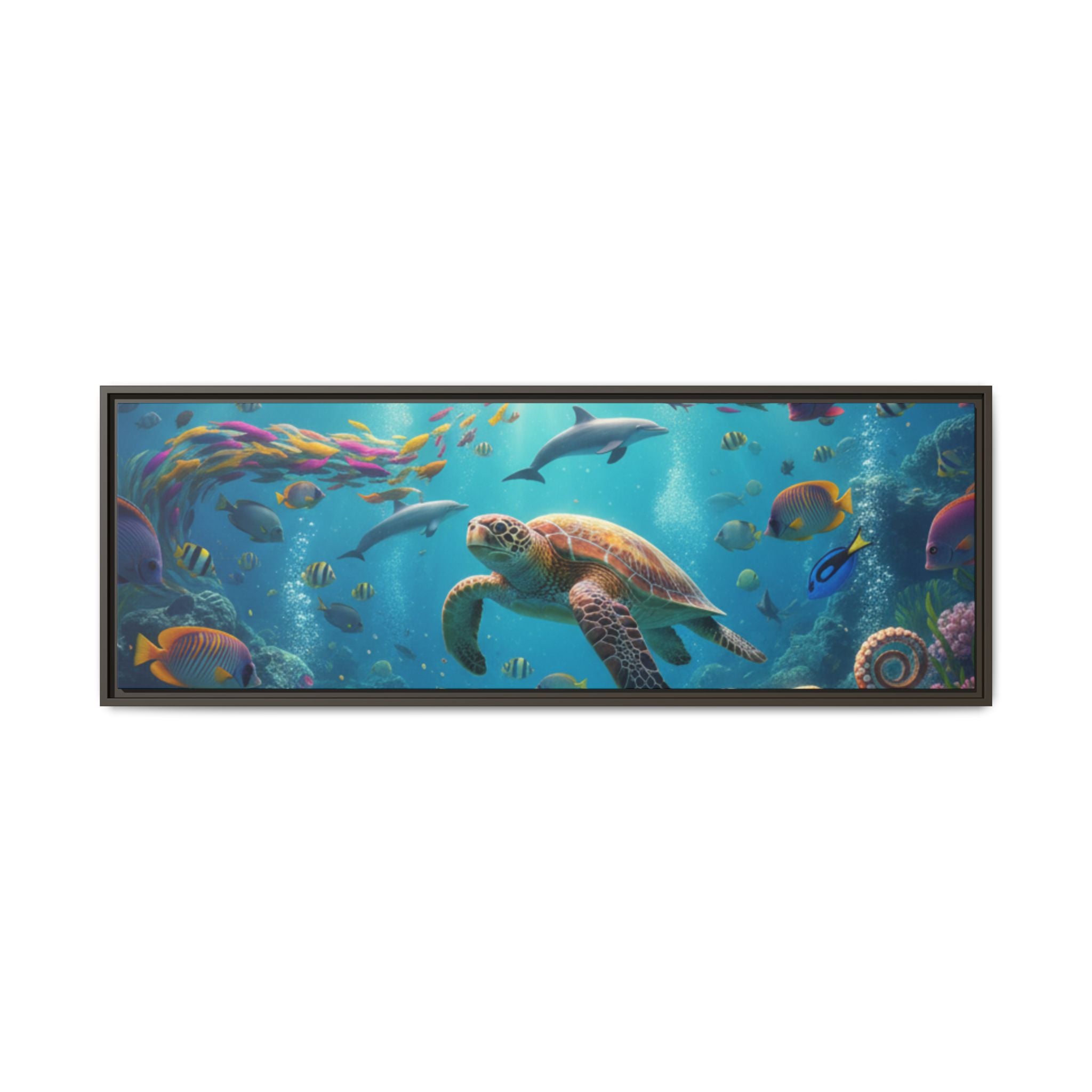 Framed Ocean Life Canvas — Colorful Sea Turtle Wall Art