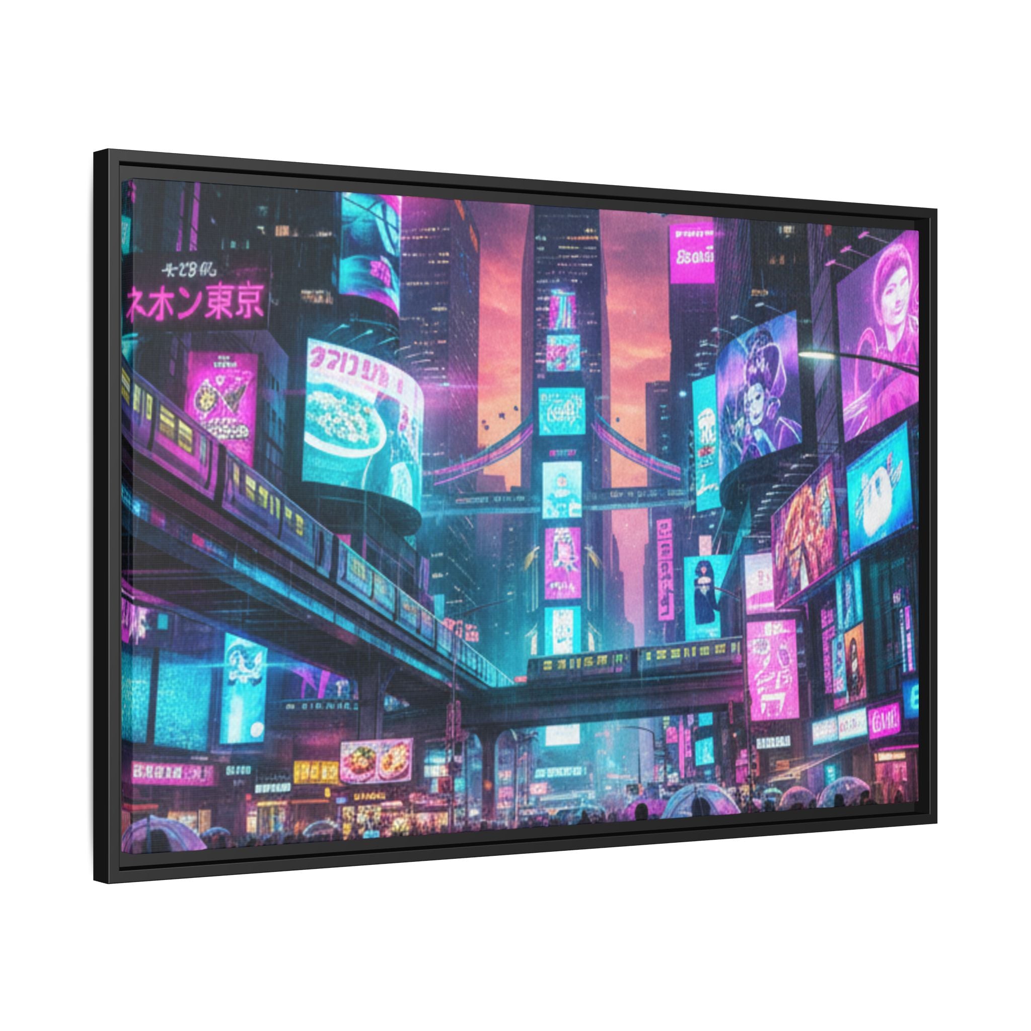 Bright Future Cityscape Vibrant Wall Art  — Framed Cyberpunk Wall Art