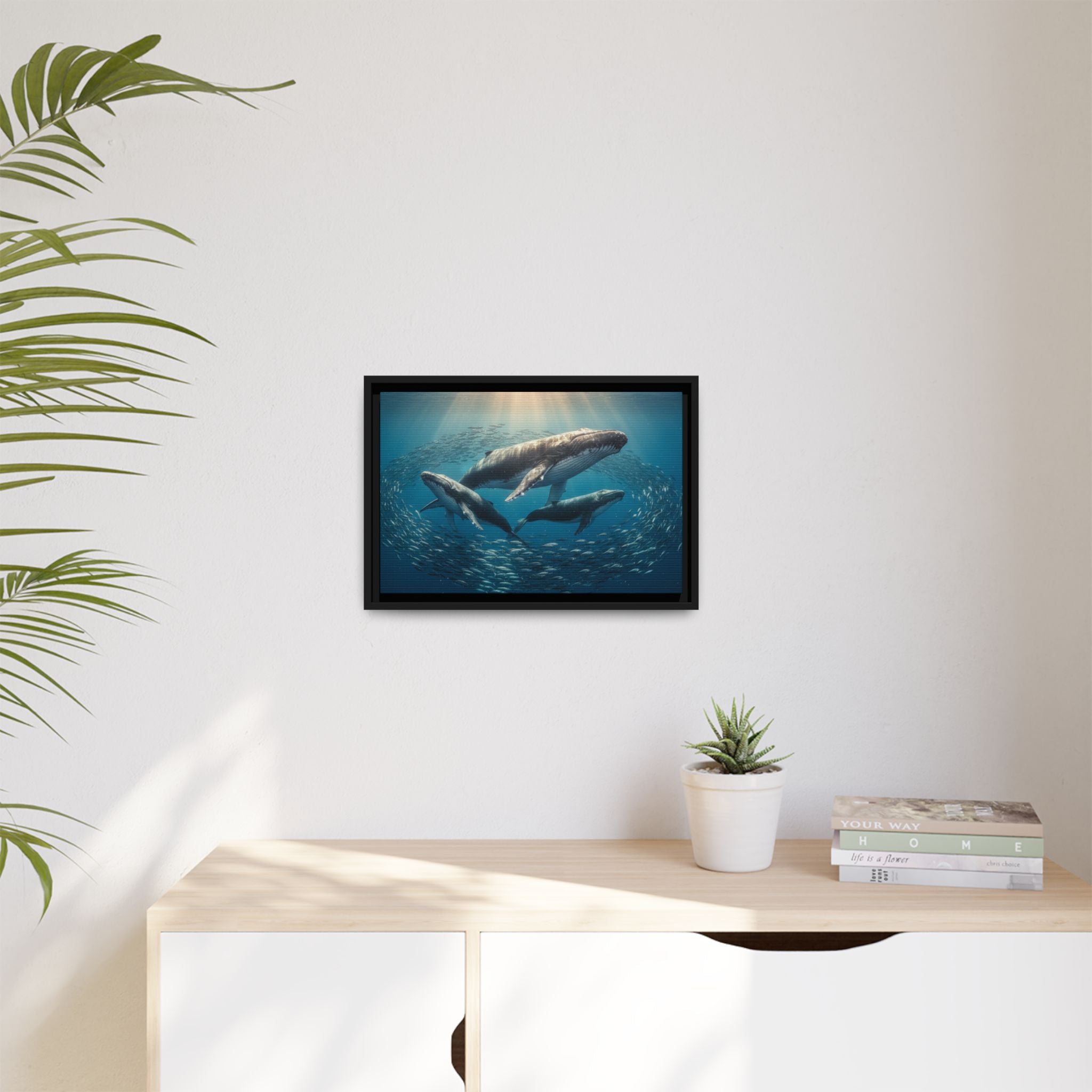 Stunning Whale Family Canvas Wall Art - Framed