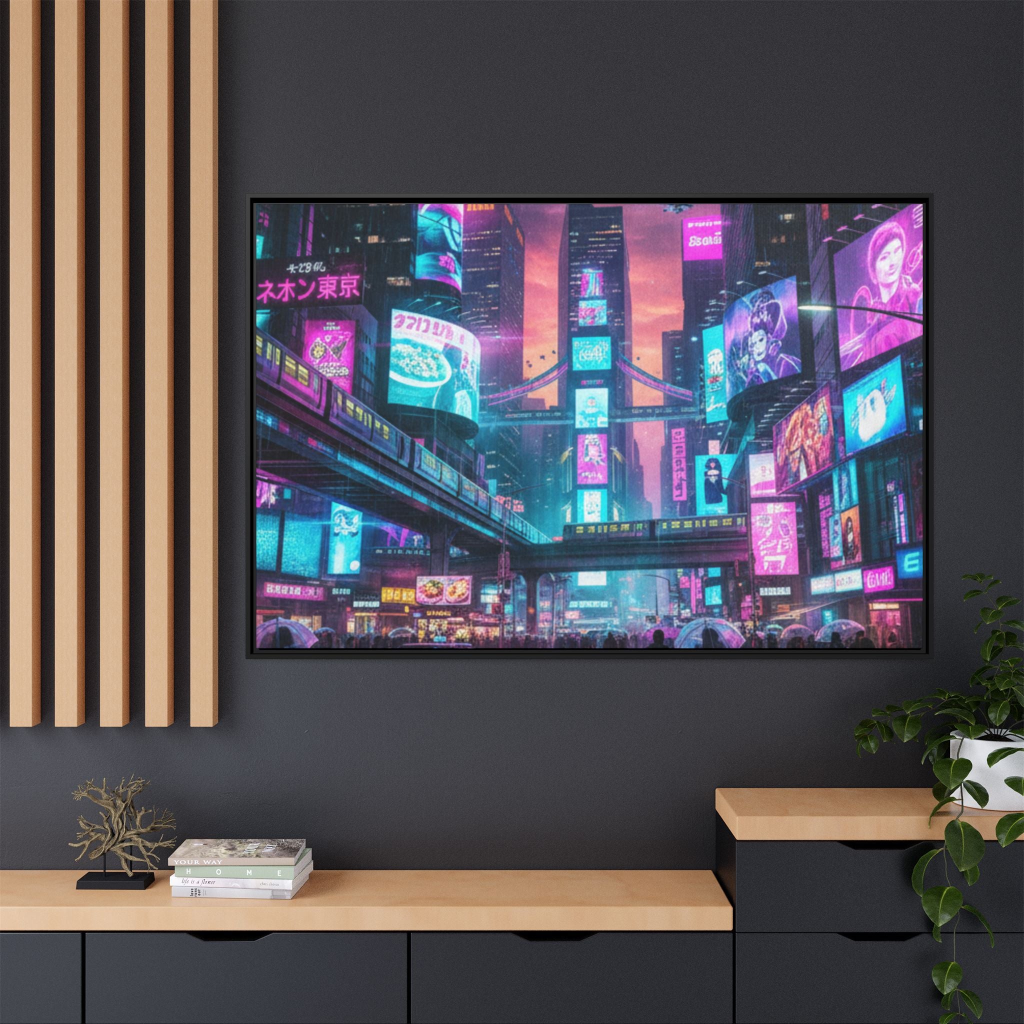 Bright Future Cityscape Vibrant Wall Art  — Framed Cyberpunk Wall Art