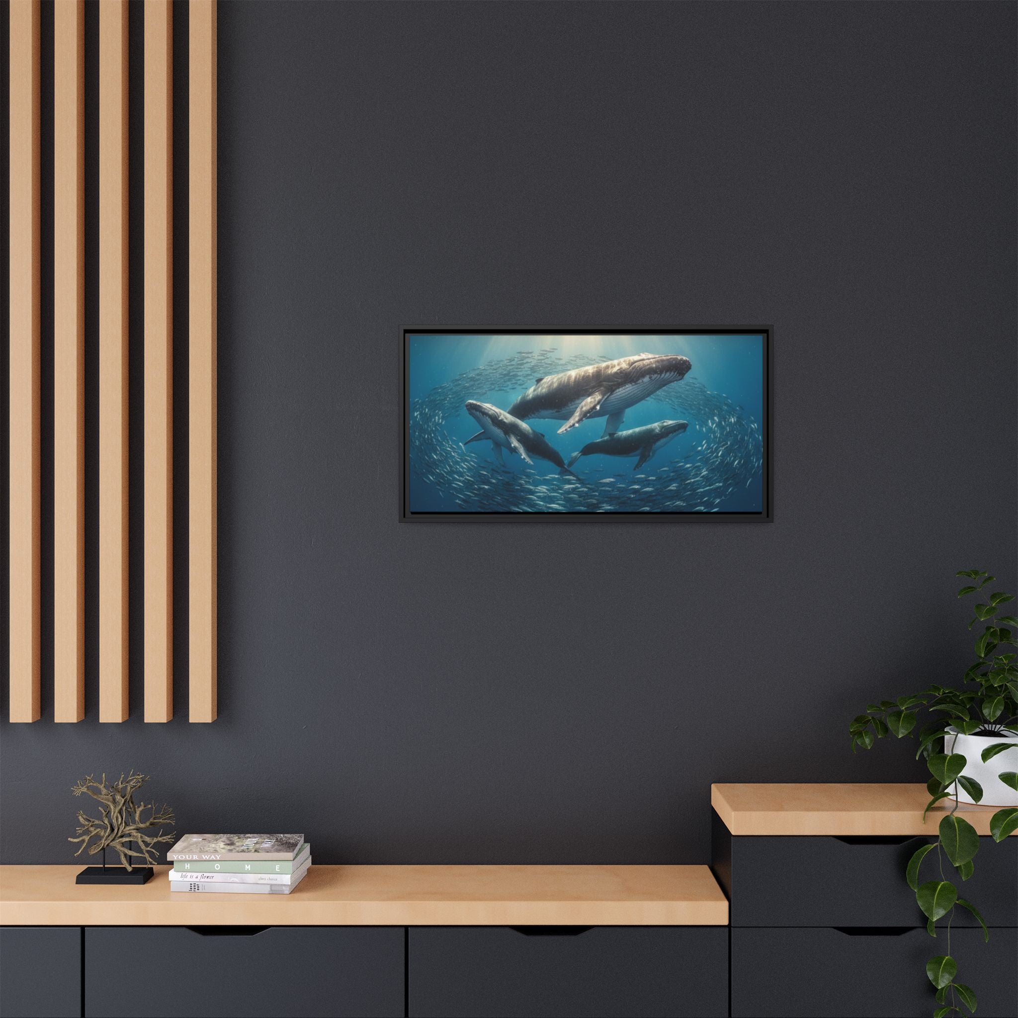 Stunning Whale Family Canvas Wall Art - Framed