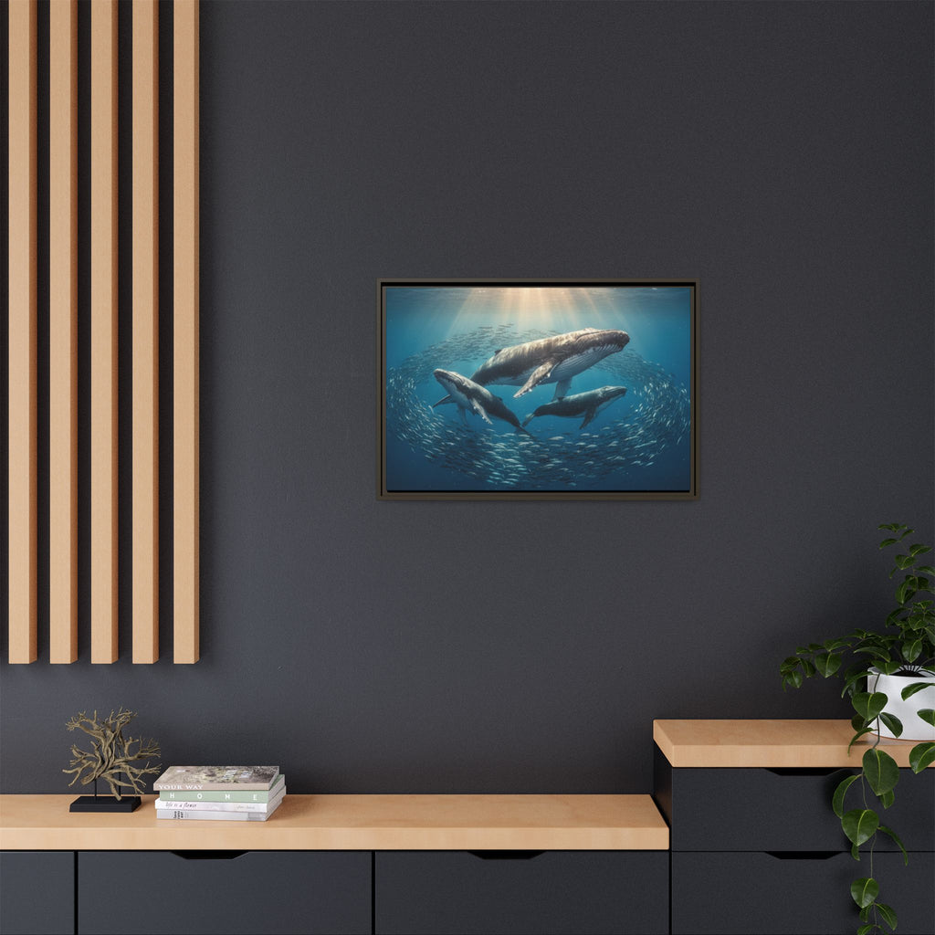 Stunning Whale Family Canvas Wall Art - Framed