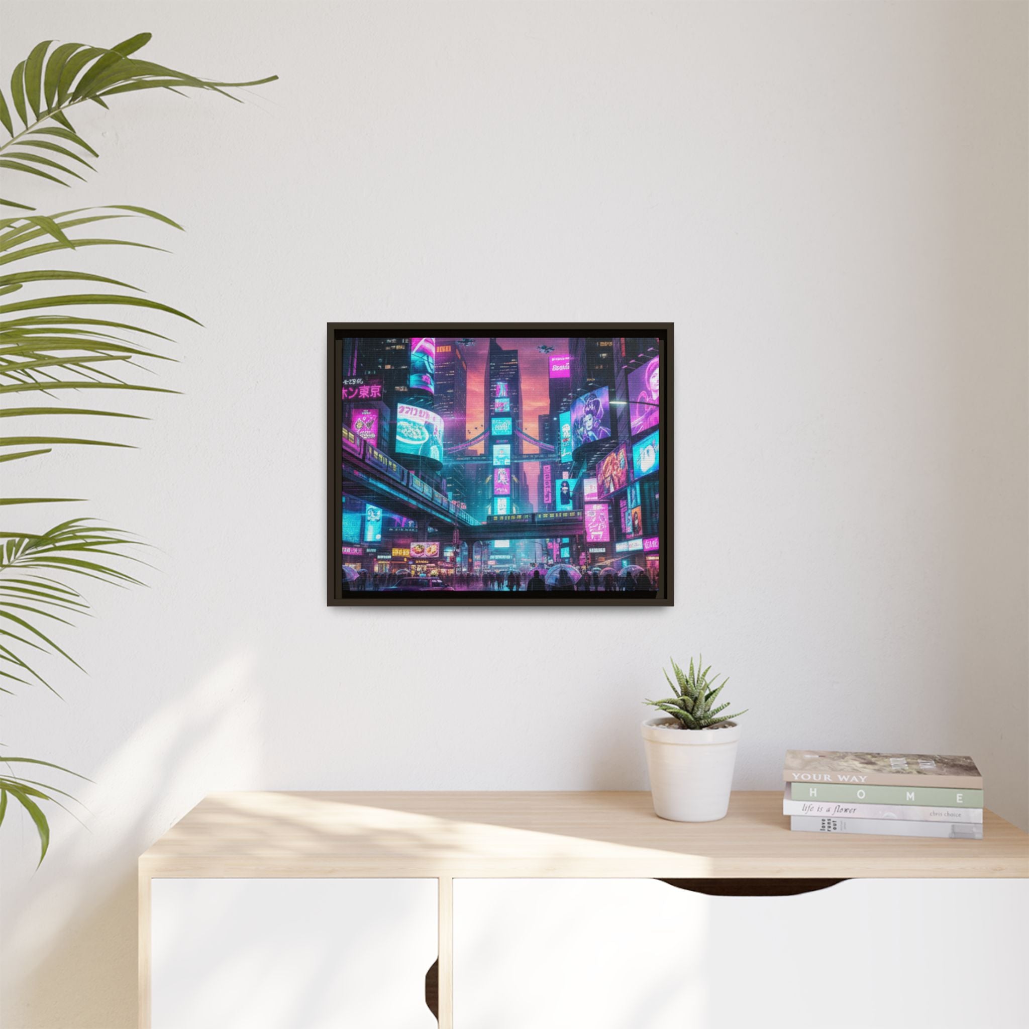 Bright Future Cityscape Vibrant Wall Art  — Framed Cyberpunk Wall Art