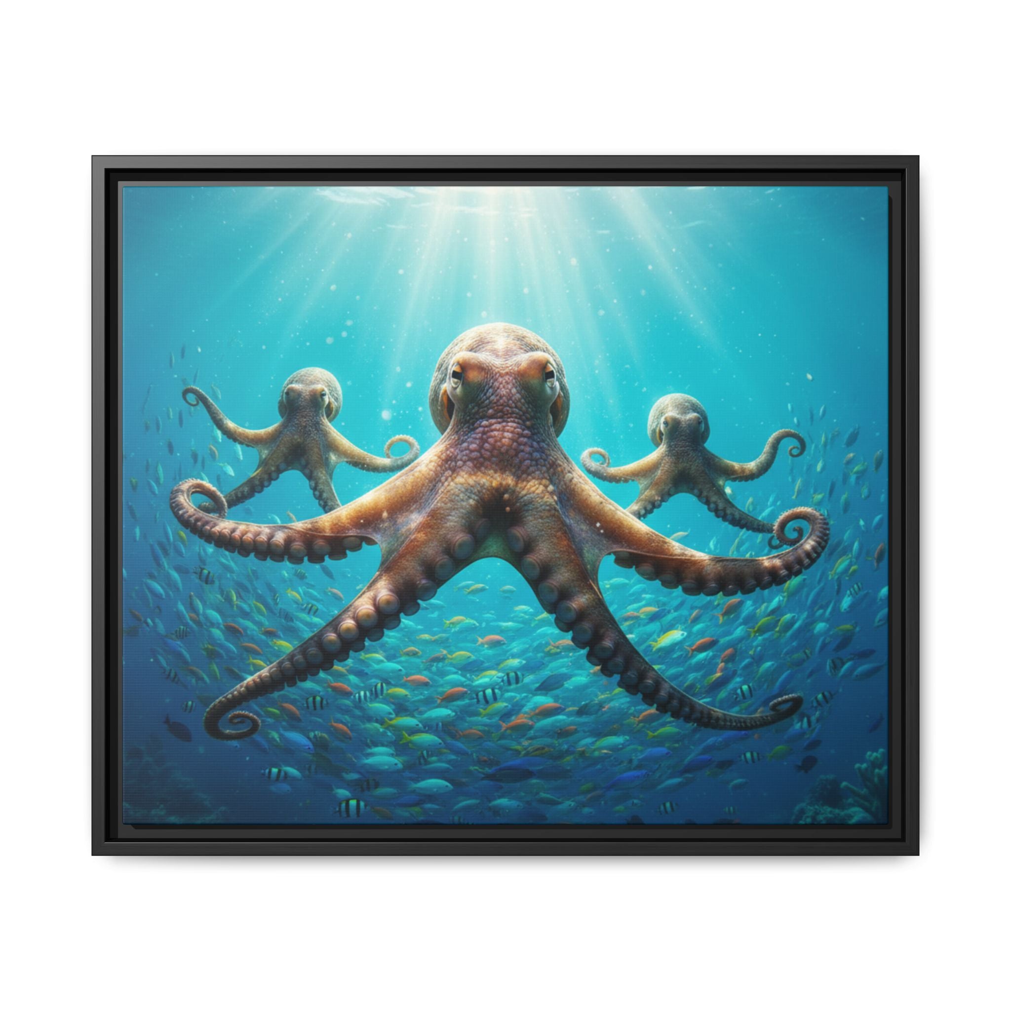 Framed Octopus Art Print — Vibrant Underwater Canvas Wall Decor
