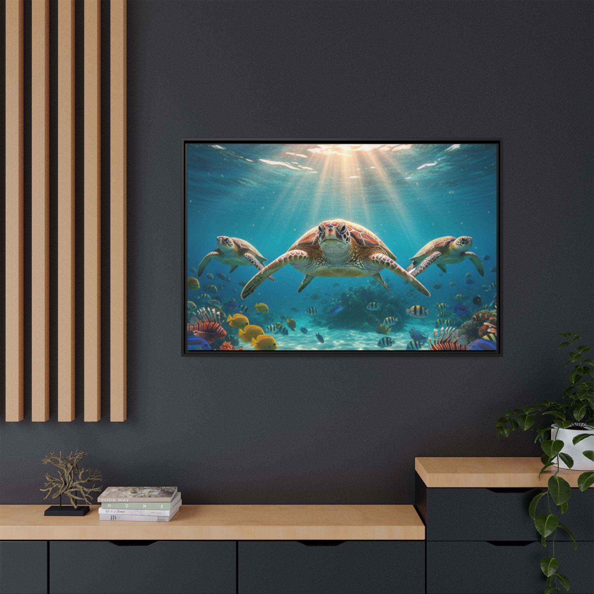 Sea Turtle Ocean Art — Framed Matte Canvas Wall Art
