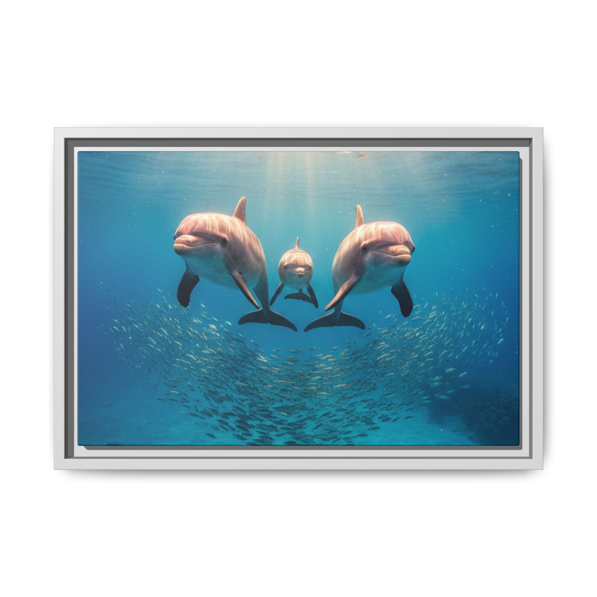 Framed Dolphin Canvas Print — Matte Ocean Wall Art