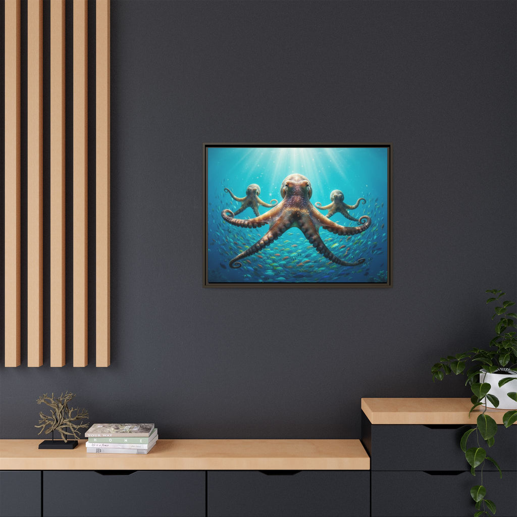 Framed Octopus Art Print — Vibrant Underwater Canvas Wall Decor