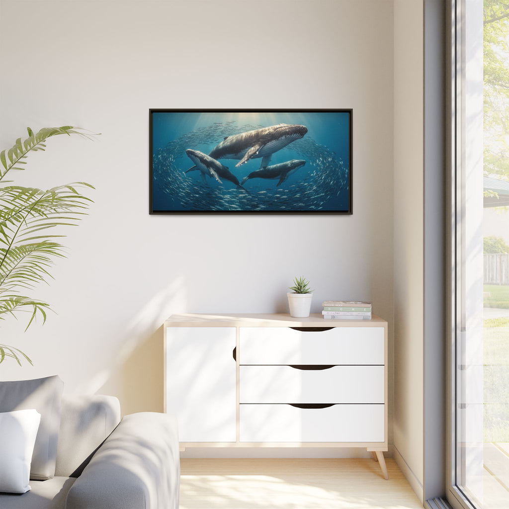 Stunning Whale Family Canvas Wall Art - Framed