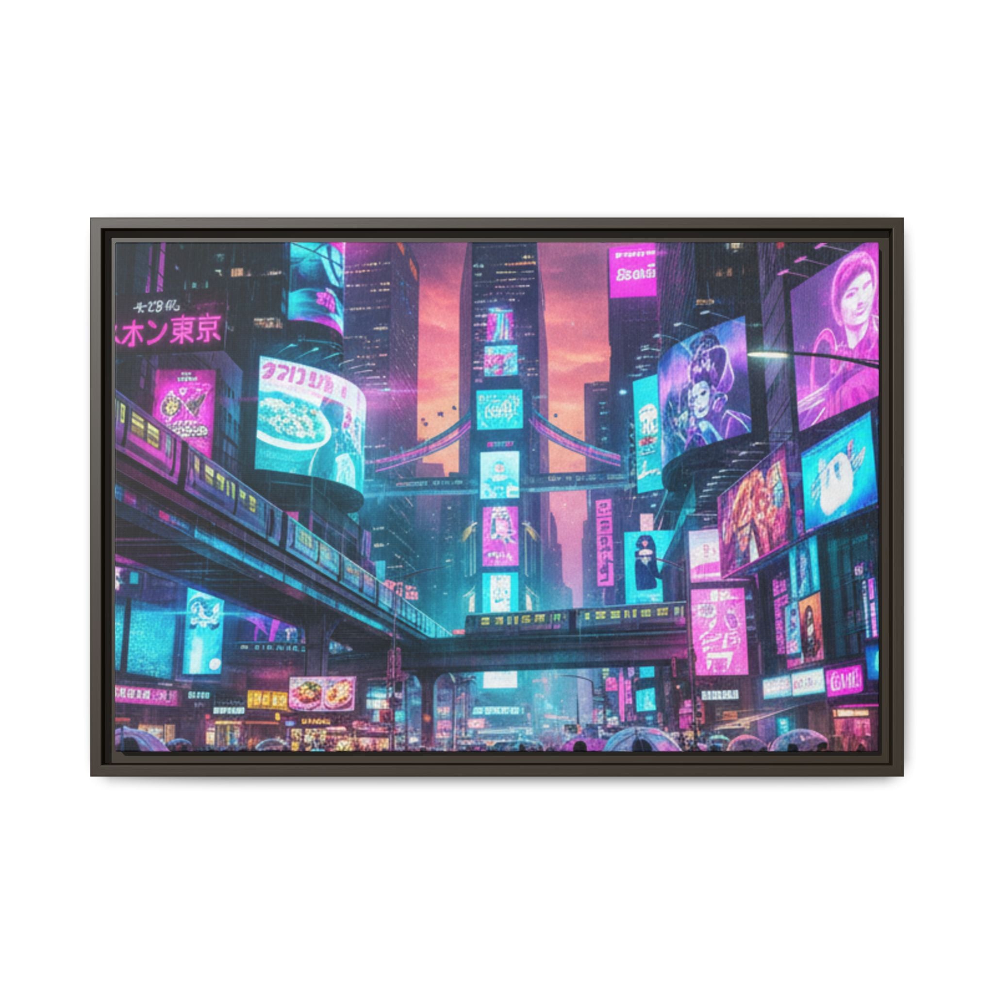 Bright Future Cityscape Vibrant Wall Art  — Framed Cyberpunk Wall Art