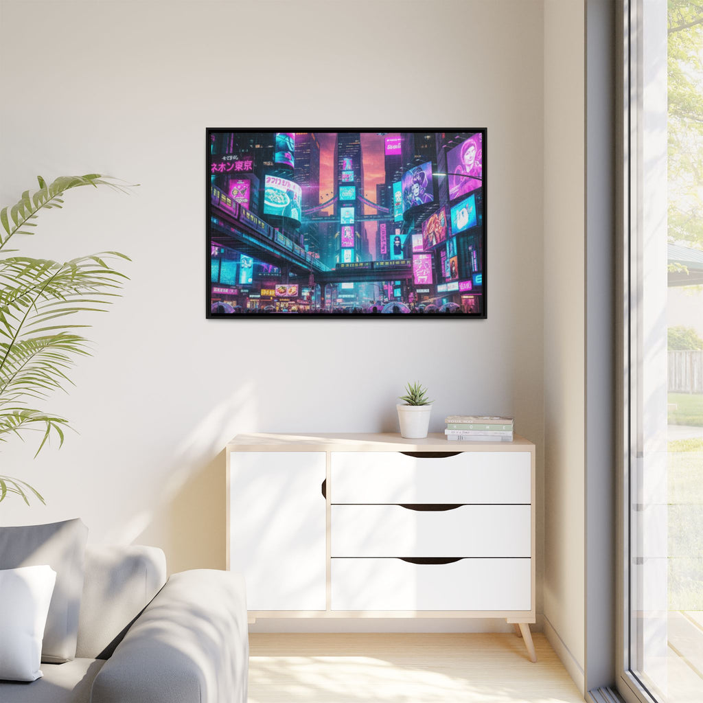 Bright Future Cityscape Vibrant Wall Art  — Framed Cyberpunk Wall Art