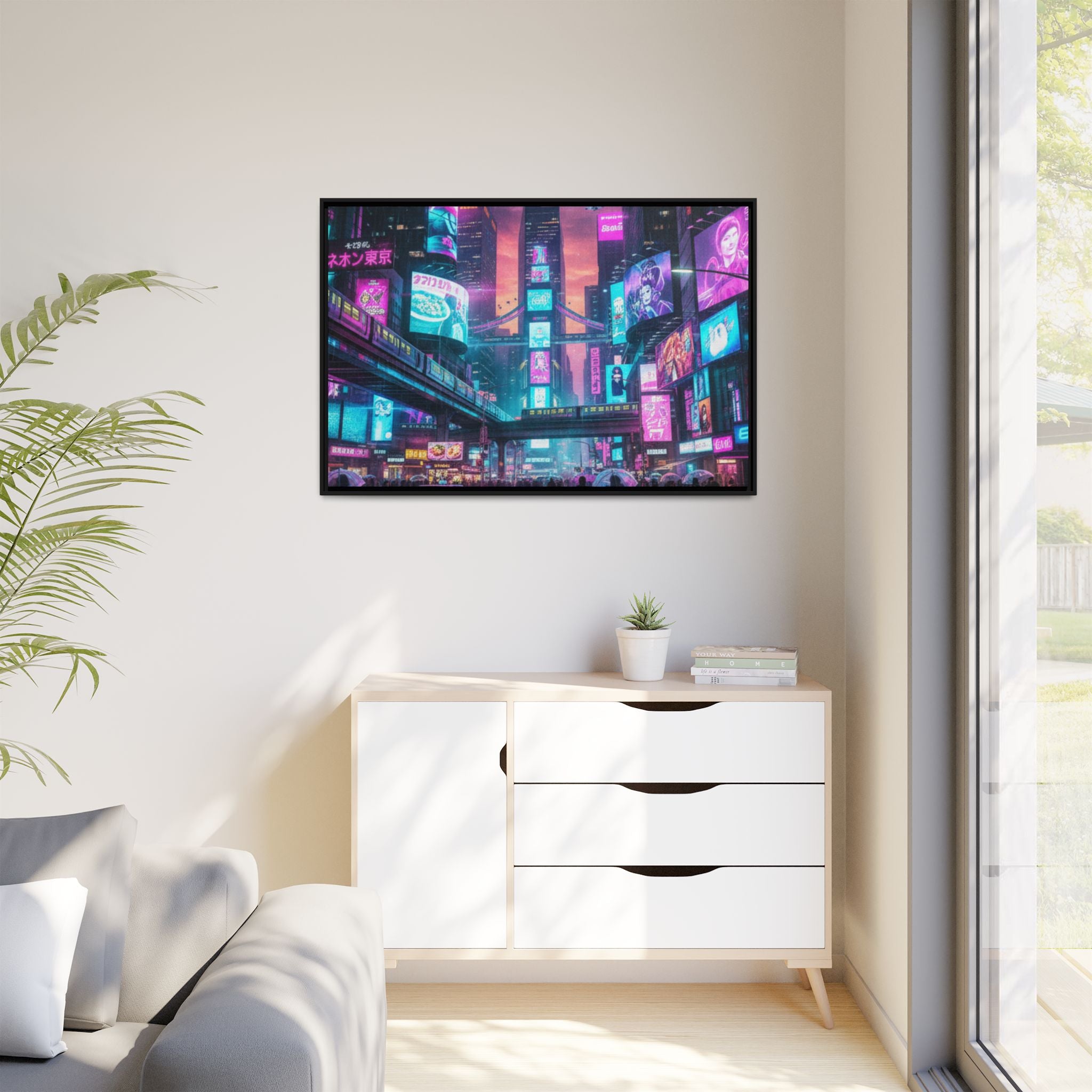 Bright Future Cityscape Vibrant Wall Art  — Framed Cyberpunk Wall Art